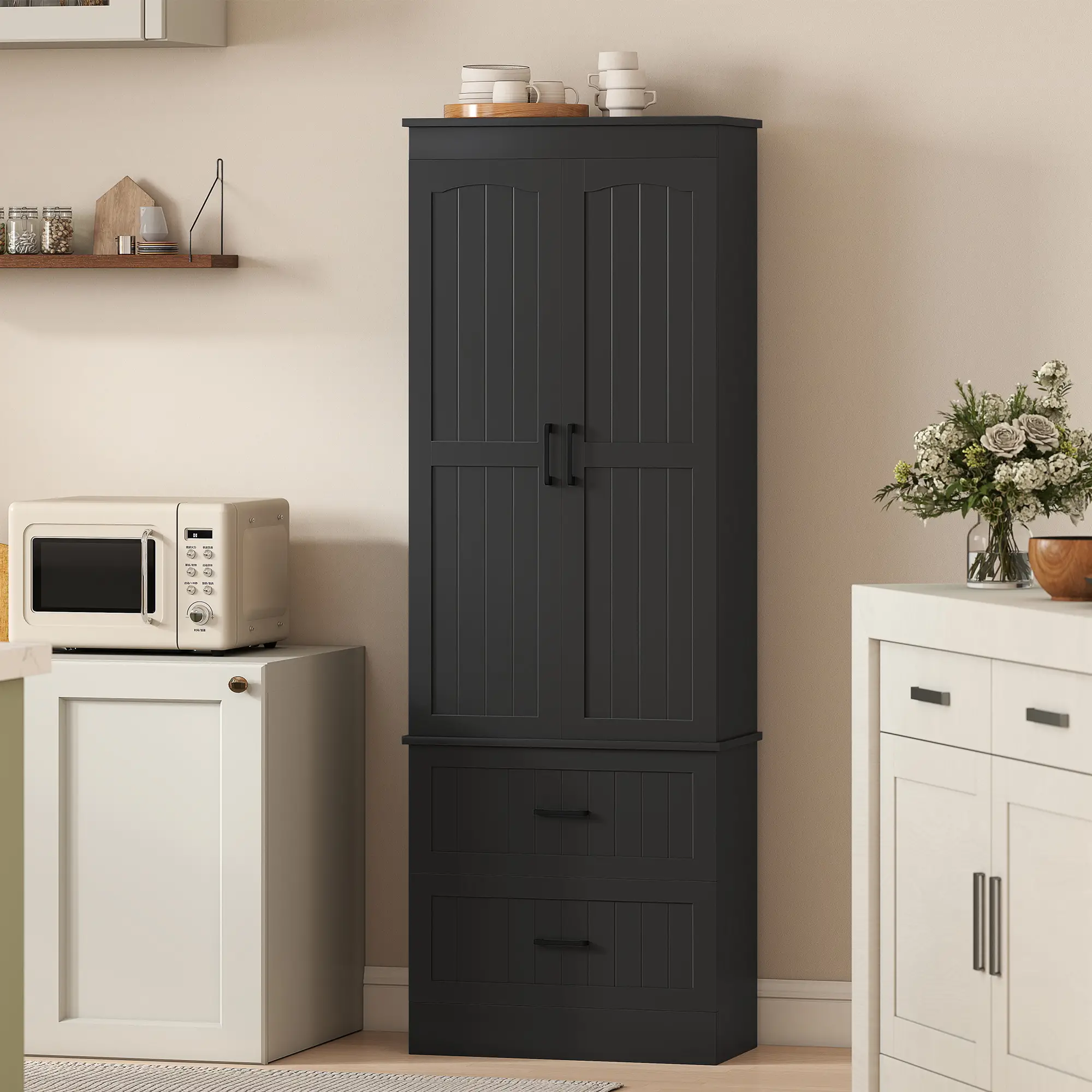 Tall Pantry Cabinet, 67", Kitchen Storage with Adjustable Shelves, Black - Image 10