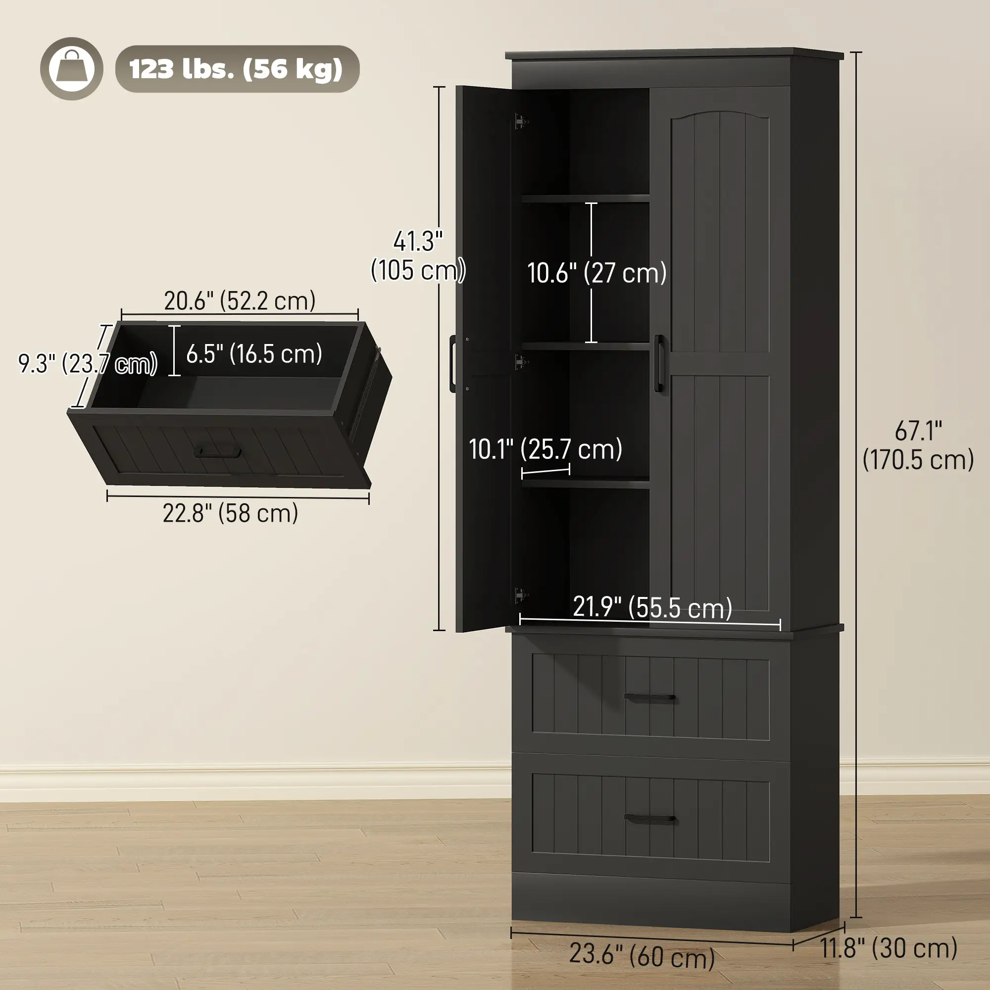 Tall Pantry Cabinet, 67", Kitchen Storage with Adjustable Shelves, Black - Image 3