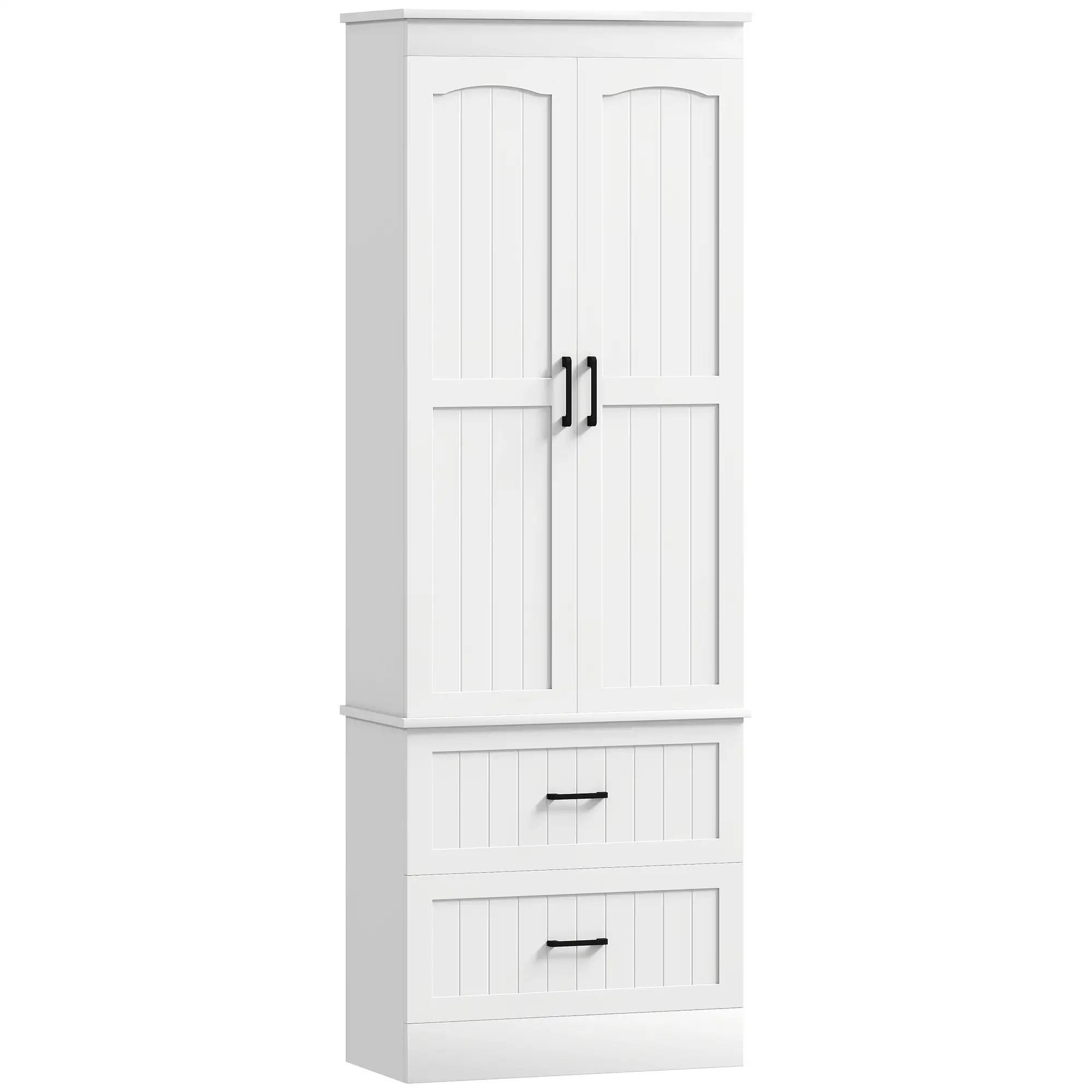 Tall Pantry Cabinet, 67 Inch, Adjustable Shelves, 2 Drawers, White