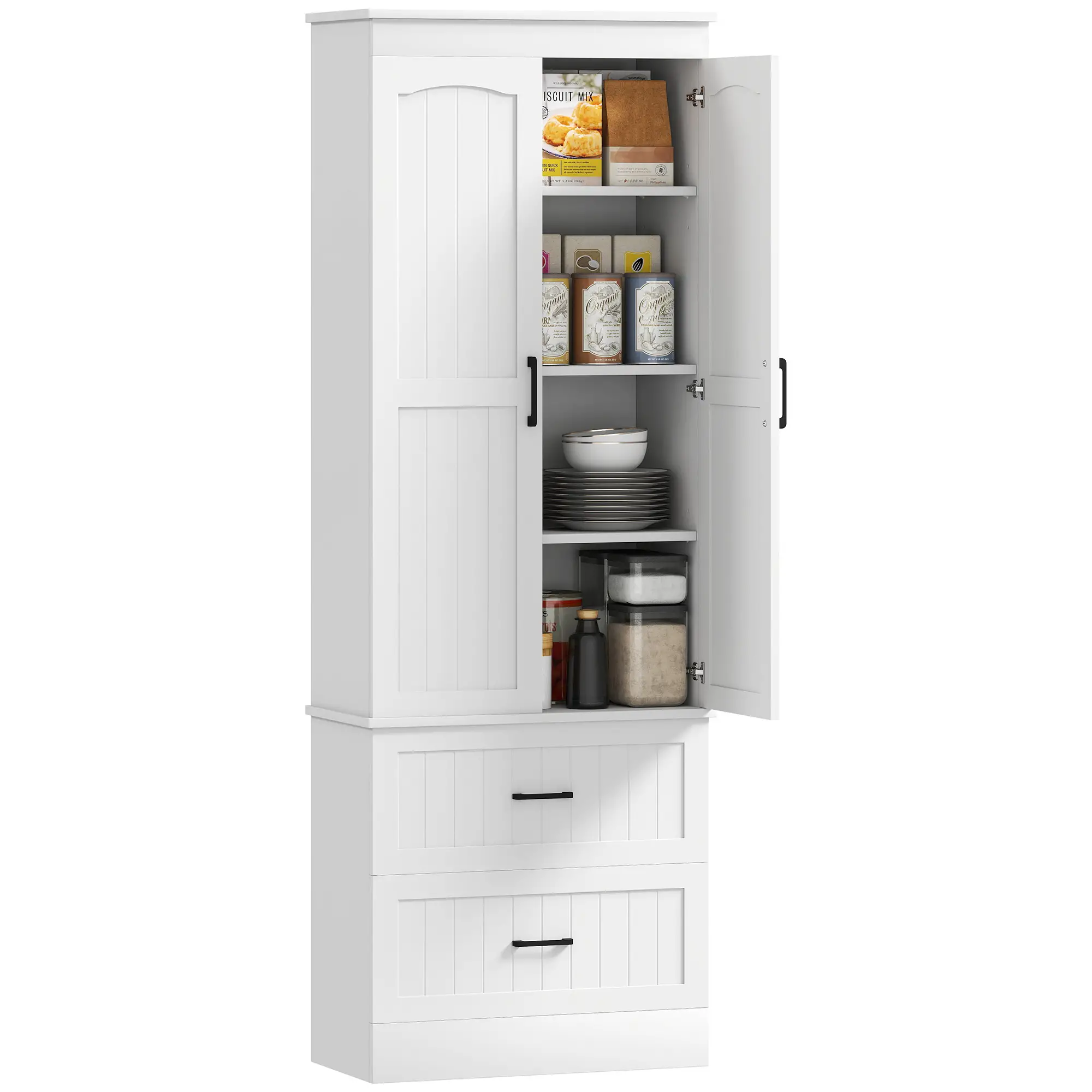 Tall Pantry Cabinet, 67 Inch, Adjustable Shelves, 2 Drawers, White - Image 11