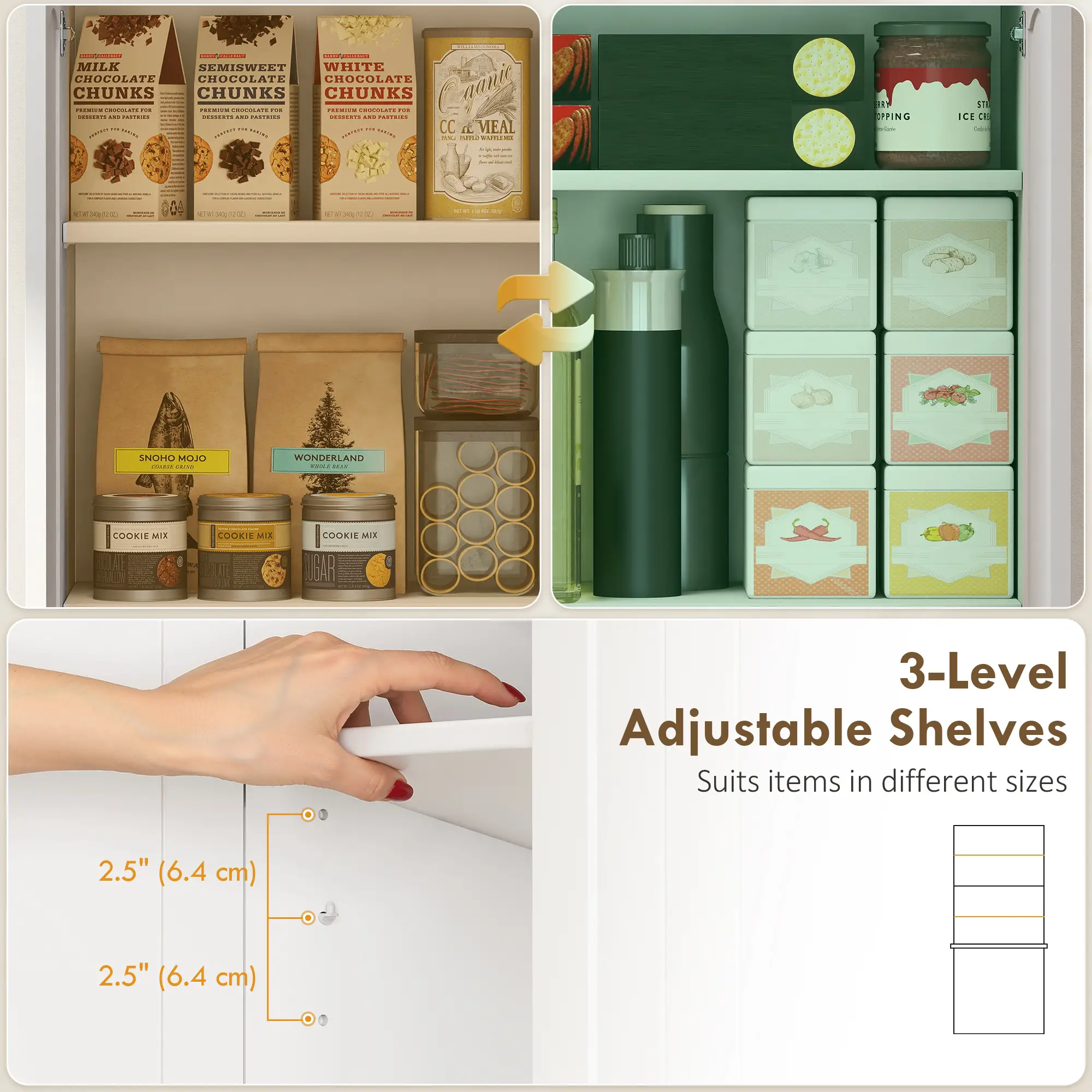 Tall Pantry Cabinet, 67 Inch, Adjustable Shelves, 2 Drawers, White - Image 5