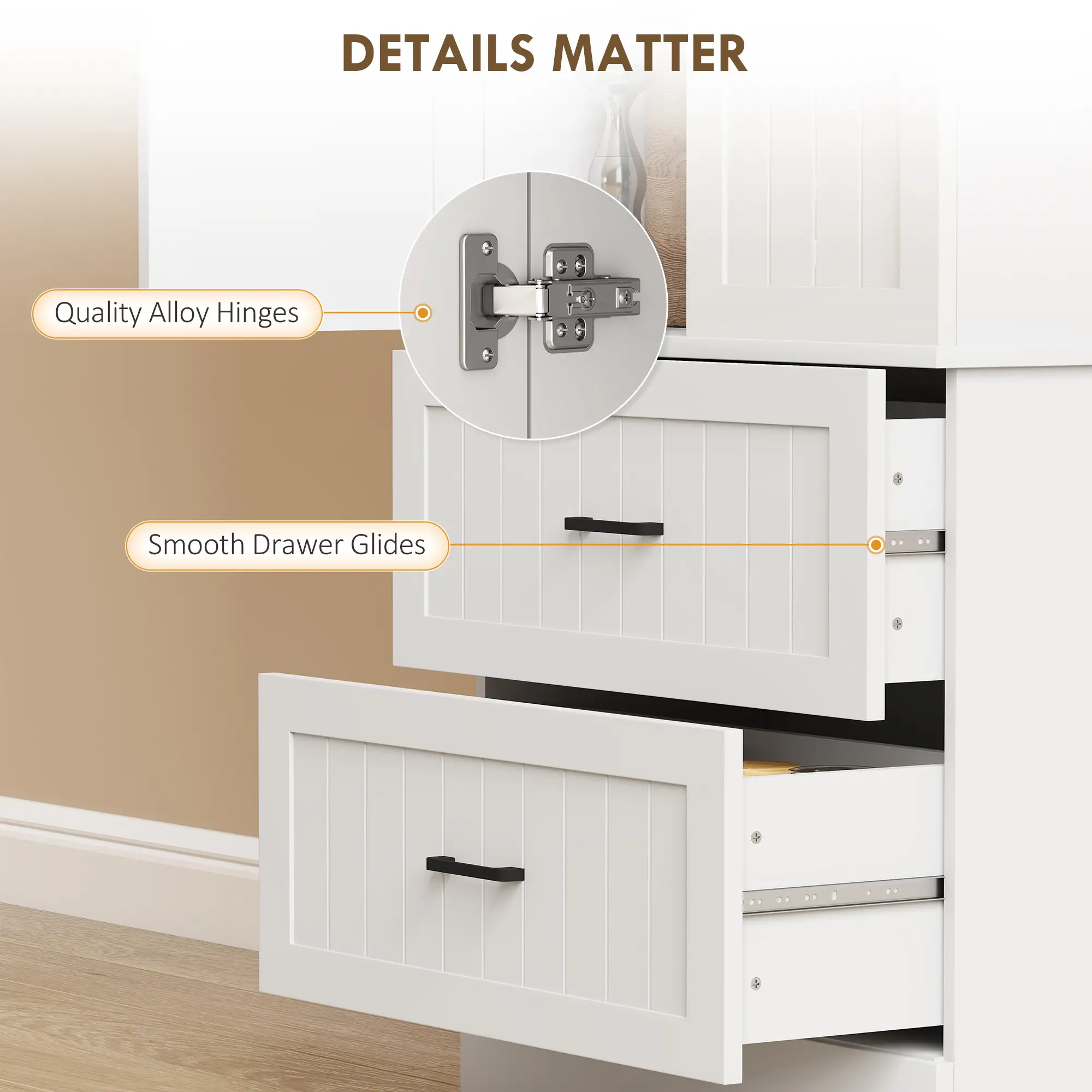 Tall Pantry Cabinet, 67 Inch, Adjustable Shelves, 2 Drawers, White - Image 6