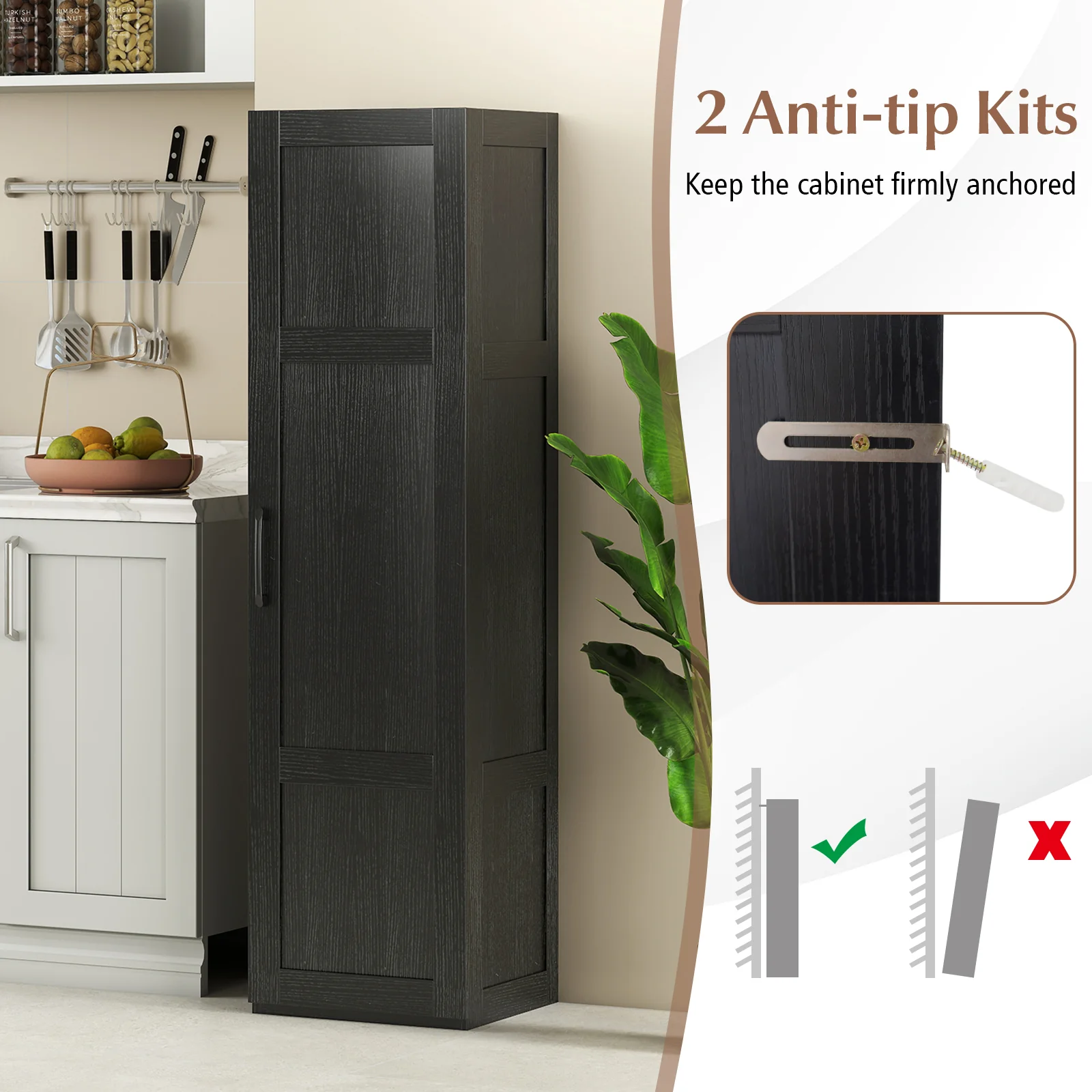 Tall Storage Cabinet, 4 Shelves, Bathroom Living Room, Black - Image 10