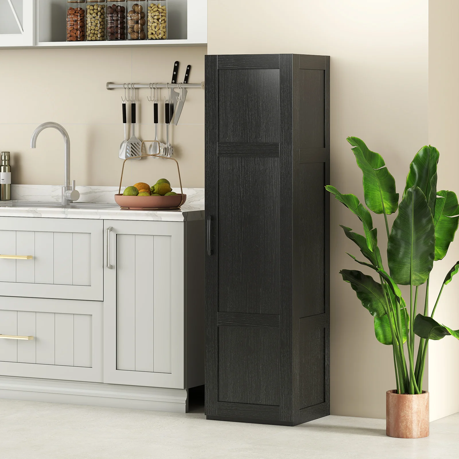 Tall Storage Cabinet, 4 Shelves, Bathroom Living Room, Black - Image 3