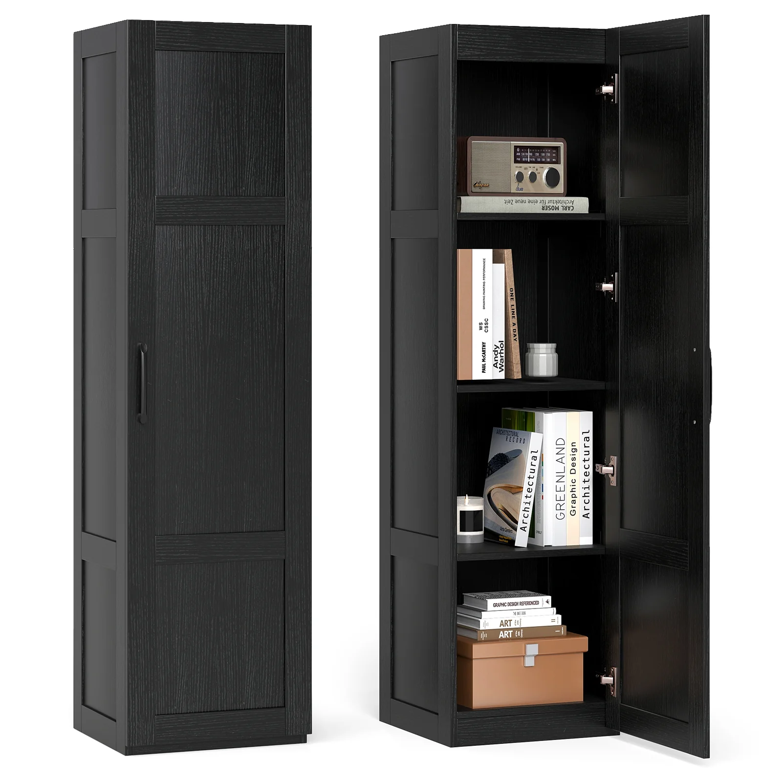 Tall Storage Cabinet, 4 Shelves, Bathroom Living Room, Black - Image 5