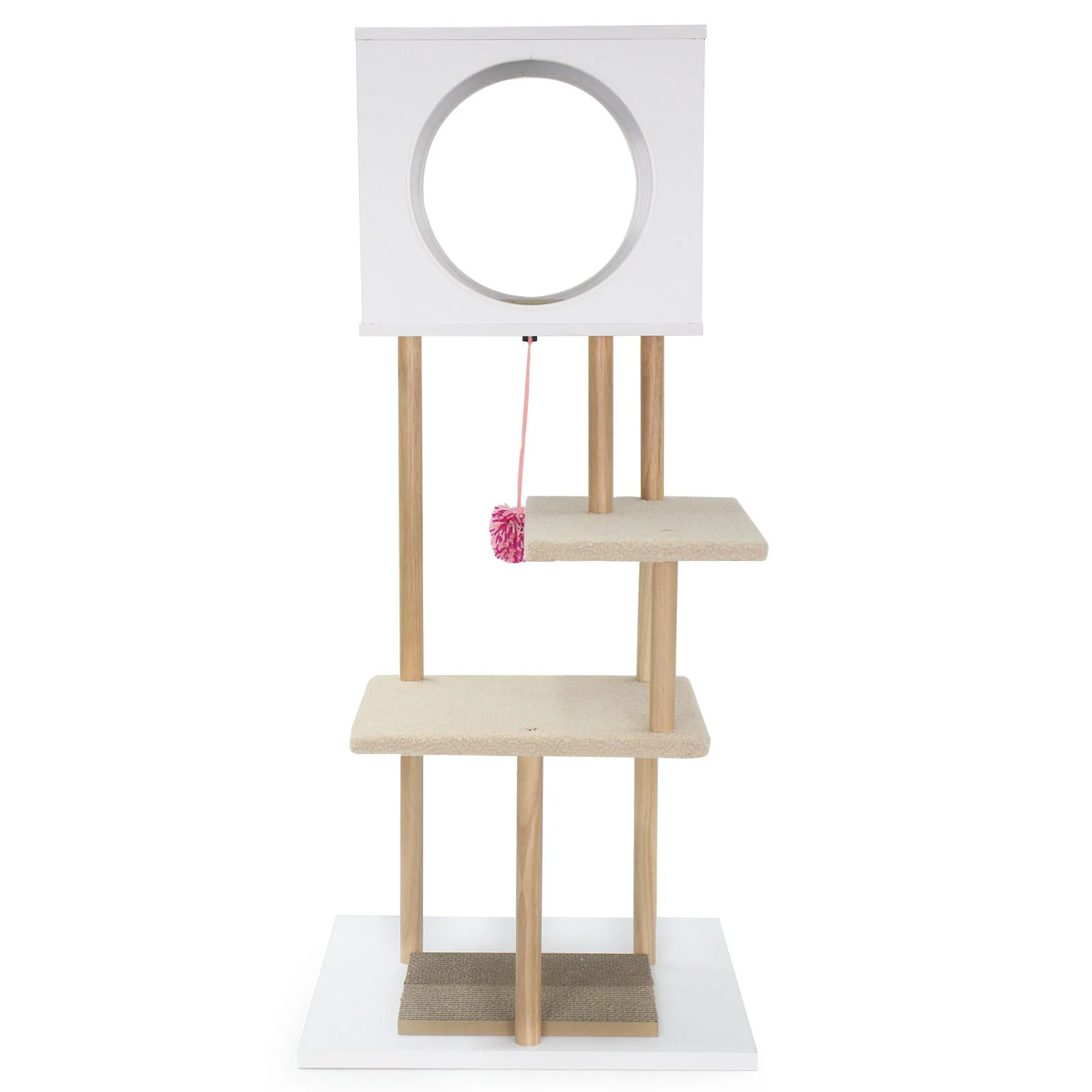 Tall Wood Cat Tower with 2 Corrugated Cardboard, White - Image 5