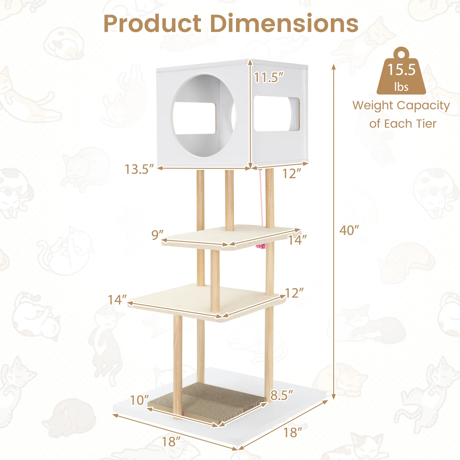 Tall Wood Cat Tower with 2 Corrugated Cardboard, White - Image 6
