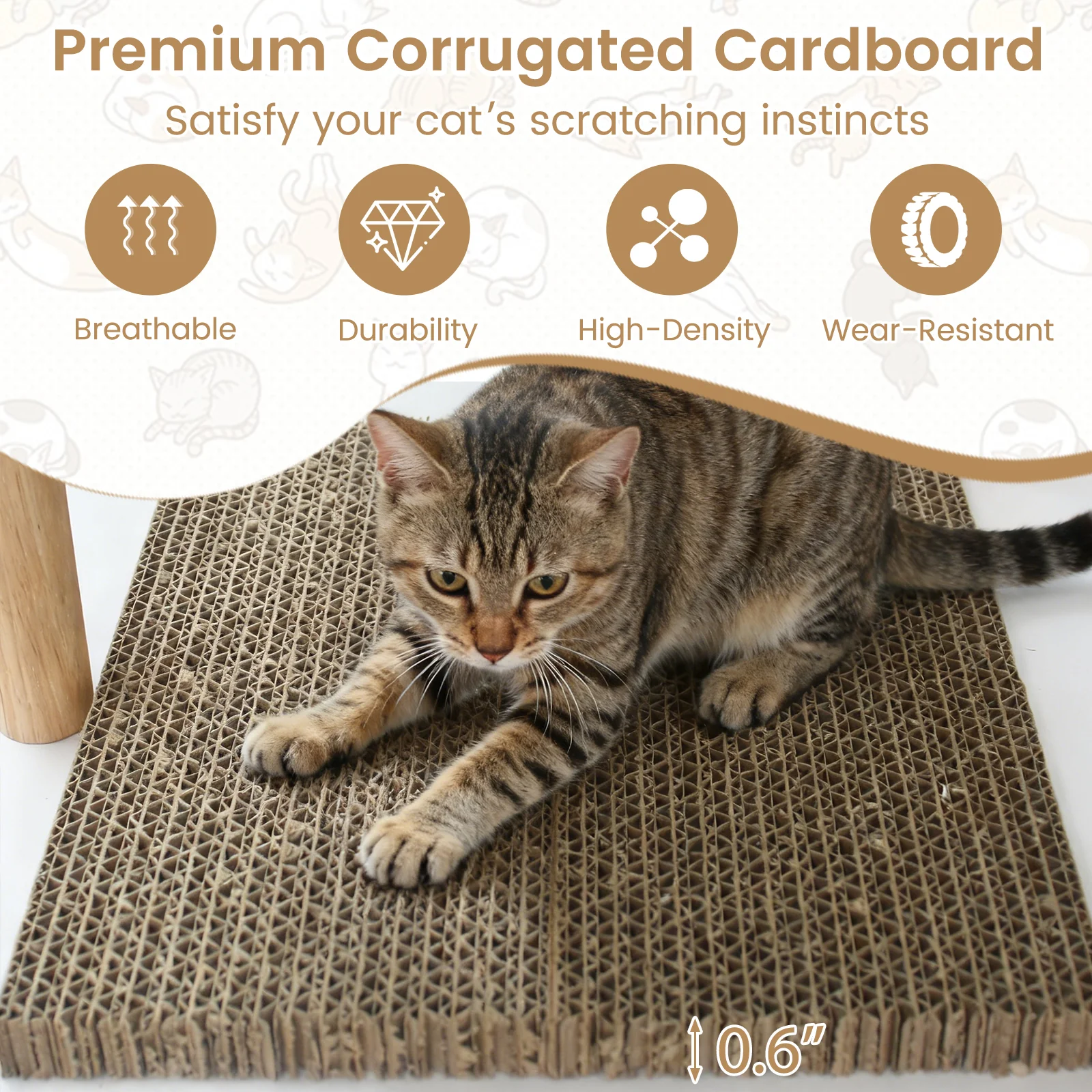 Tall Wood Cat Tower with 2 Corrugated Cardboard, White - Image 8