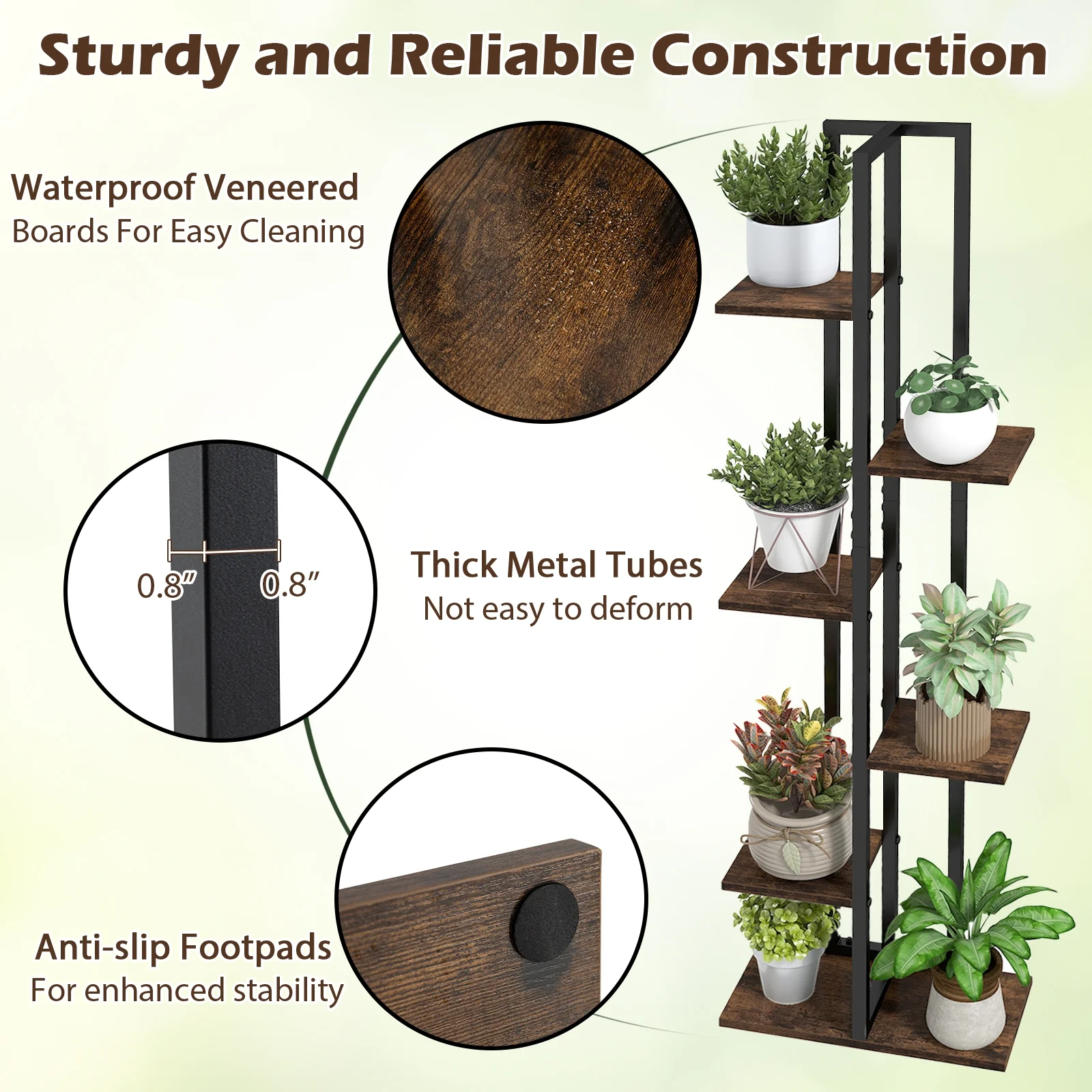 Tall Wood Plant Stand Set, 3 Pieces, 4+5+6-Tier, Rustic Brown - Image 10