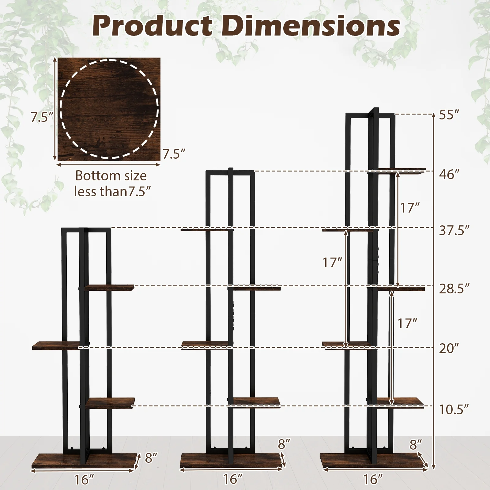 Tall Wood Plant Stand Set, 3 Pieces, 4+5+6-Tier, Rustic Brown - Image 5