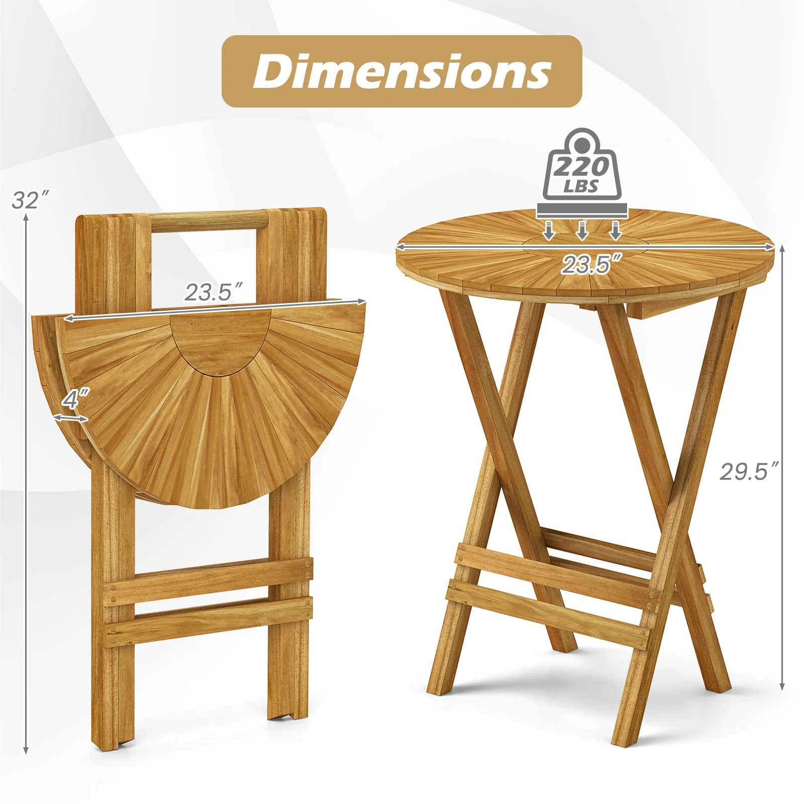 Teak Wood Folding Side Table, Round Slatted Top, X Frame, Natural - Image 6
