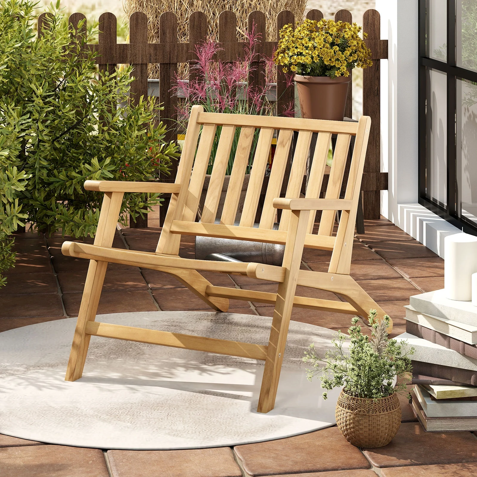 Teak Wood Outdoor Reclining Chair, Natural - Image 2