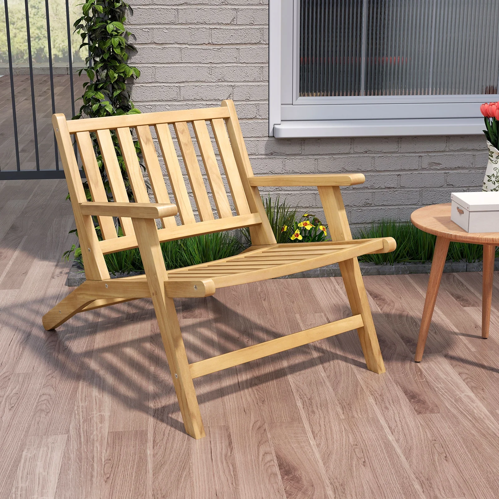 Teak Wood Outdoor Reclining Chair, Natural - Image 3