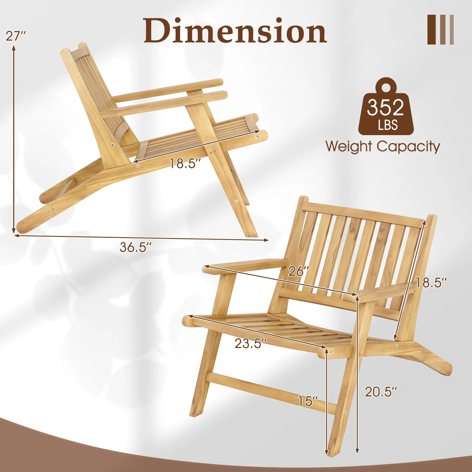 Teak Wood Outdoor Reclining Chair, Natural - Image 5