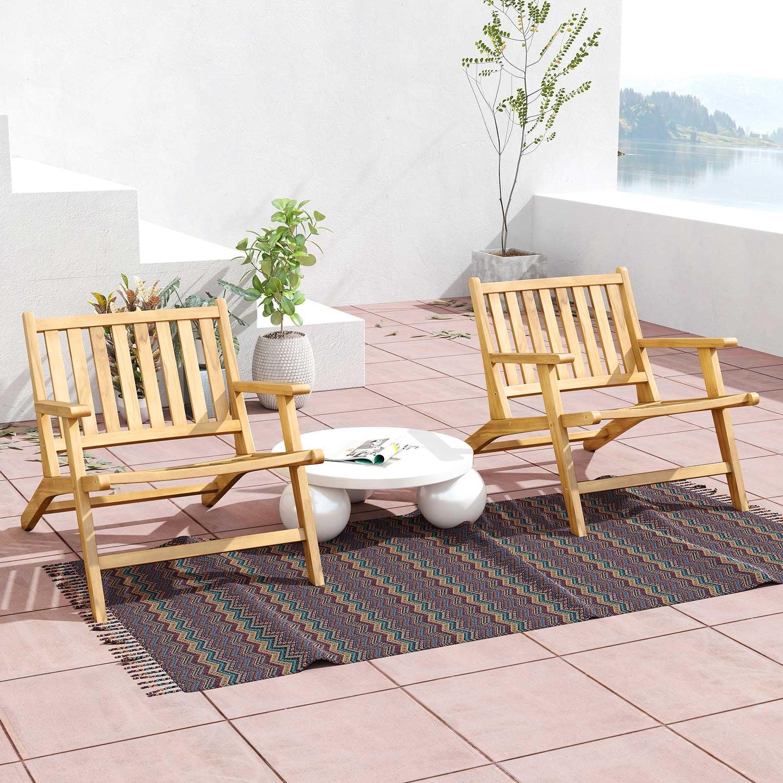 Teak Wood Outdoor Reclining Chair, Natural - Image 7