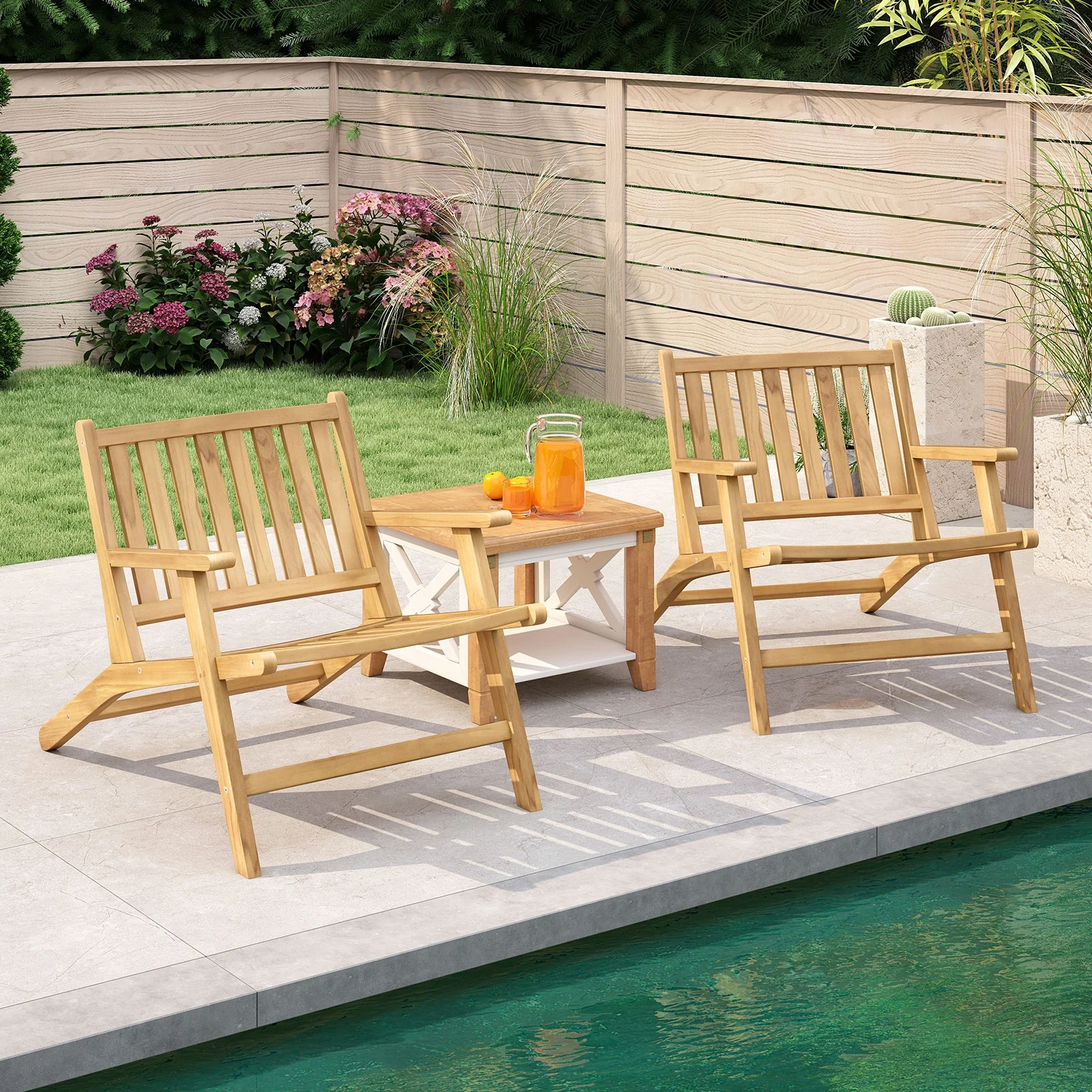 Teak Wood Outdoor Reclining Chair, Natural - Image 8