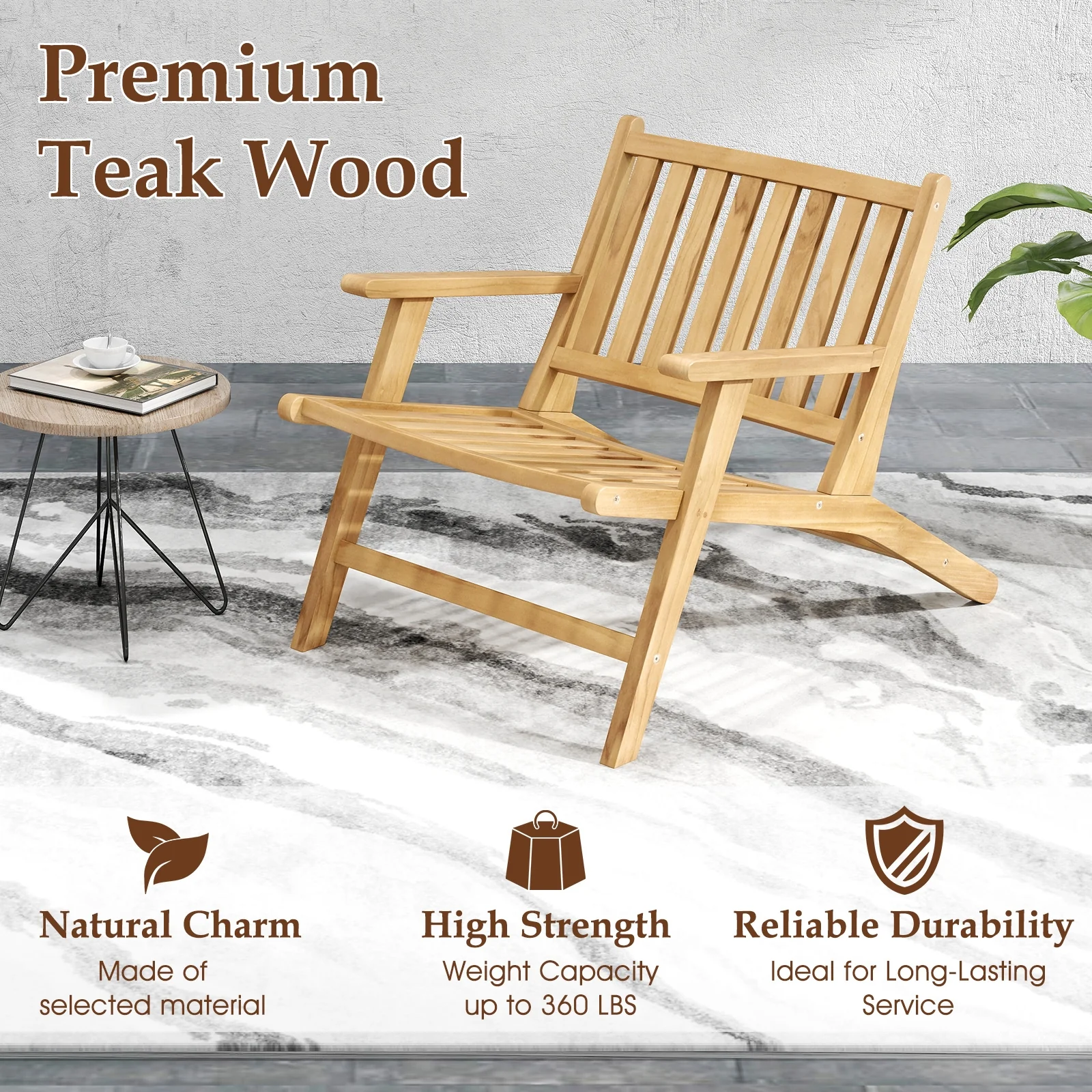 Teak Wood Outdoor Reclining Chair, Natural - Image 9