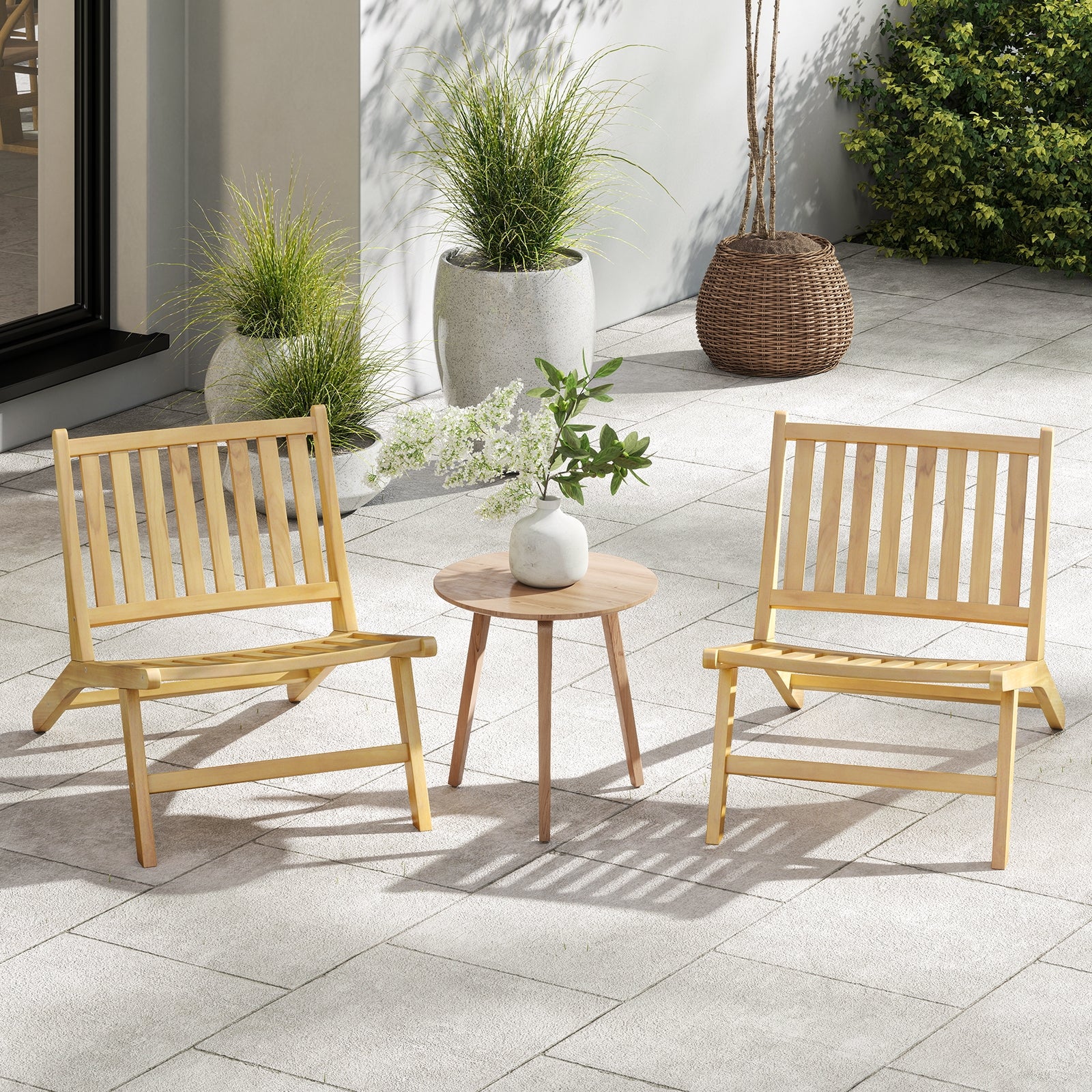 Teak Wood Outdoor Reclining Chair with Comfortable Backrest, Natural - Image 2