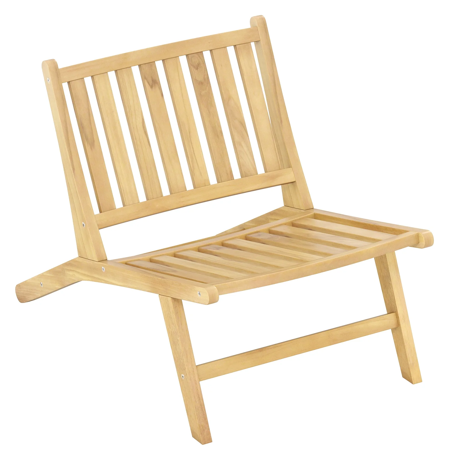 Teak Wood Outdoor Reclining Chair with Comfortable Backrest, Natural - Image 3