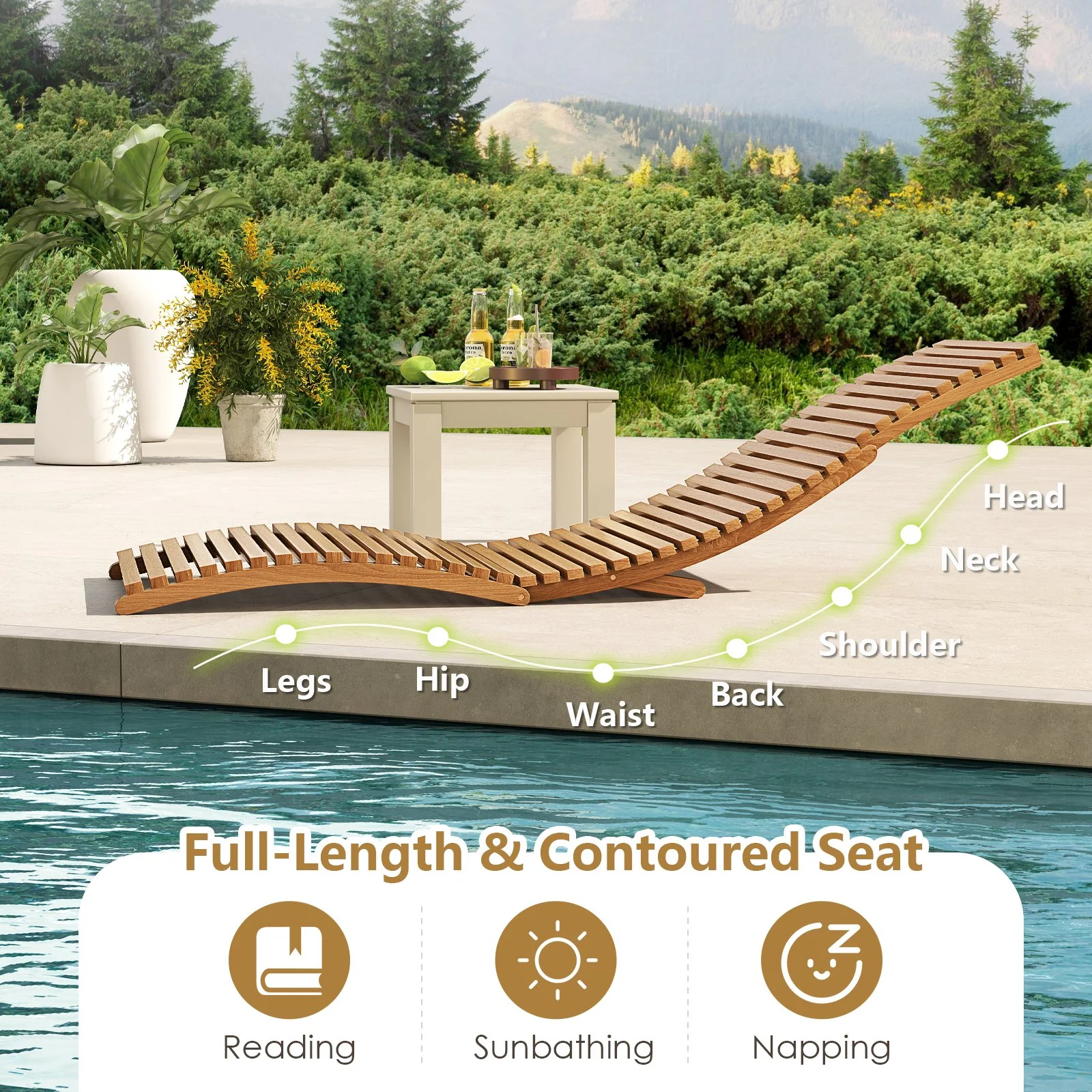 Teak Wood Patio Folding Chaise Lounge Chair with Slatted Seat-1 - Image 7