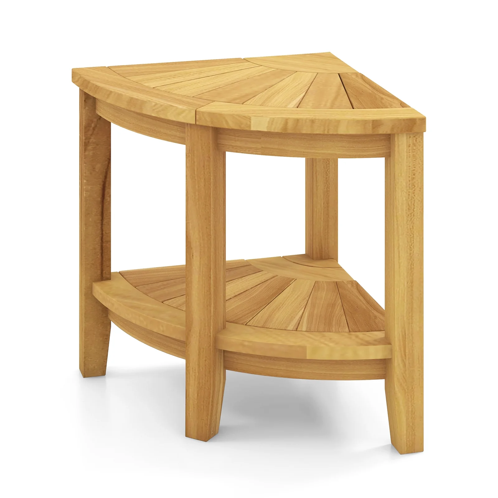 Teak Wood Shower Bench With Storage Shelf, Natural - Image 4