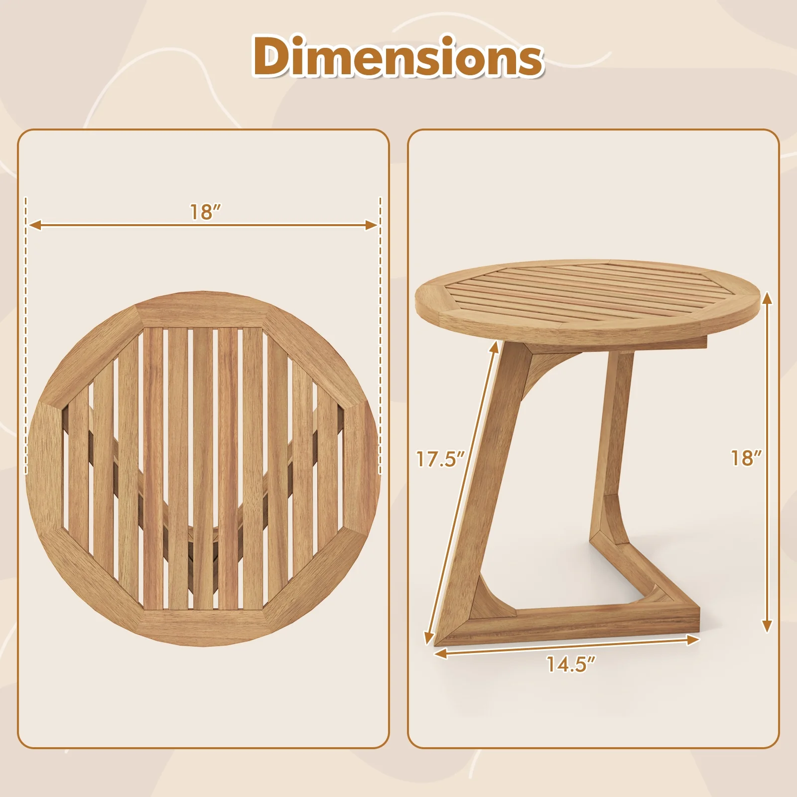 Teak Wood Side Table, Round Sofa End Table, Slatted Tabletop, Natural - Image 6