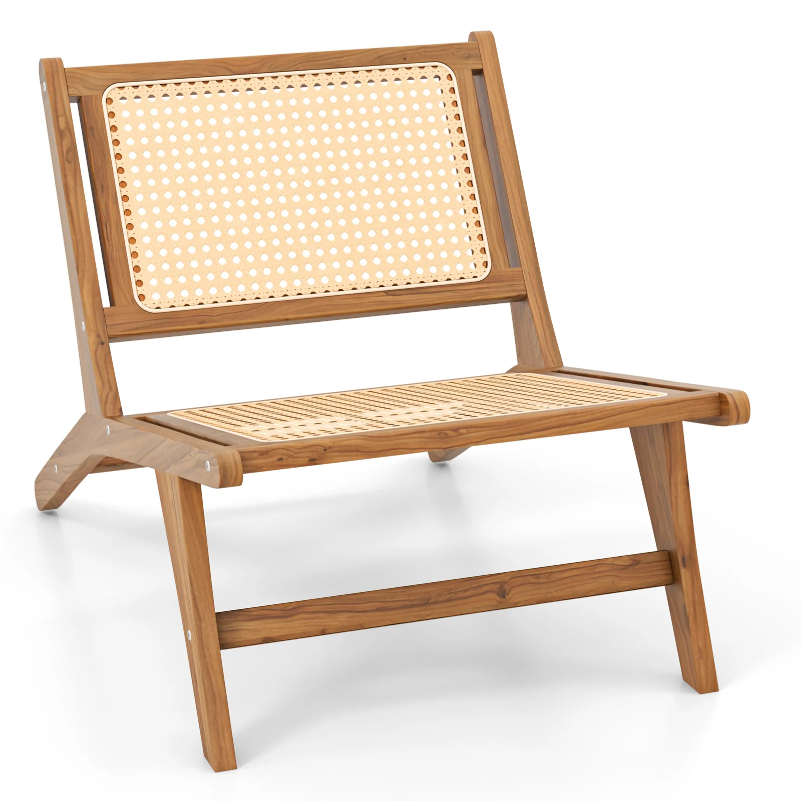 Teak Wooden Chair, Handwoven Rattan Seat, Natural - Image 4