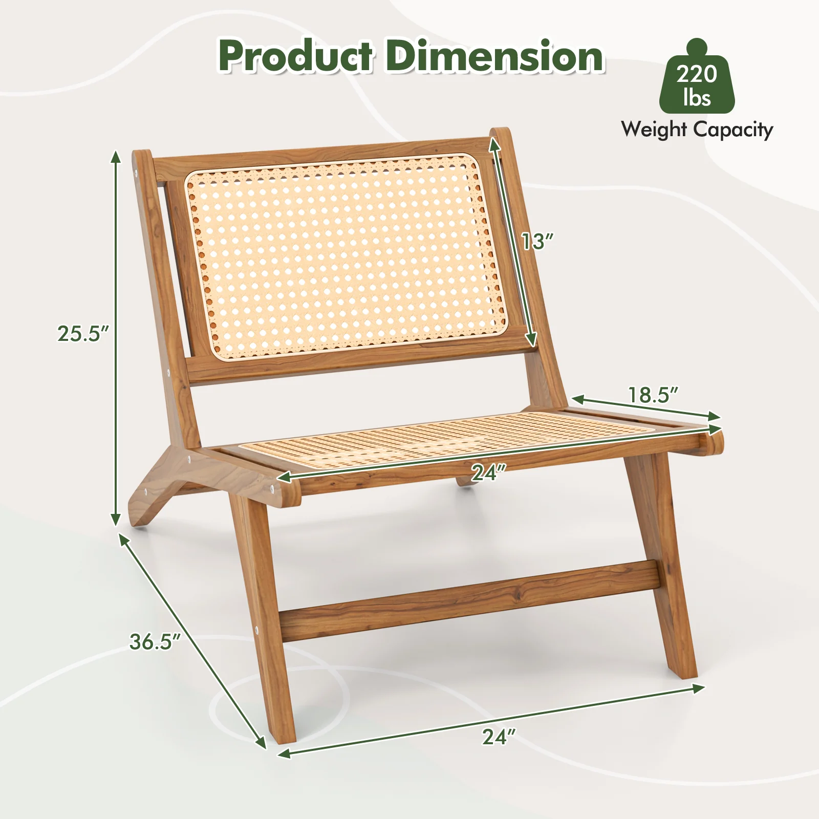 Teak Wooden Chair, Handwoven Rattan Seat, Natural - Image 5