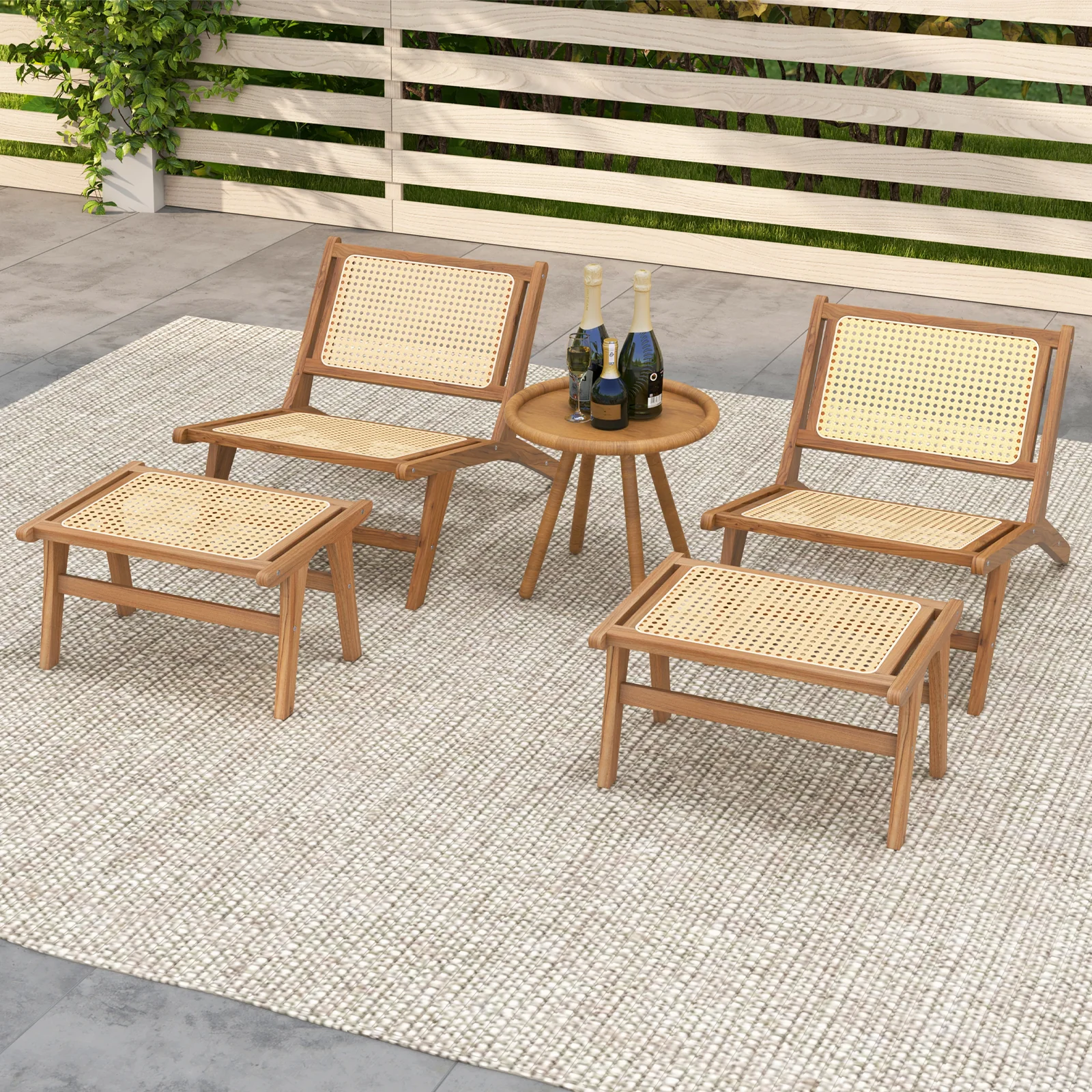 Teak Wooden Chair, Handwoven Rattan Seat, Natural - Image 6