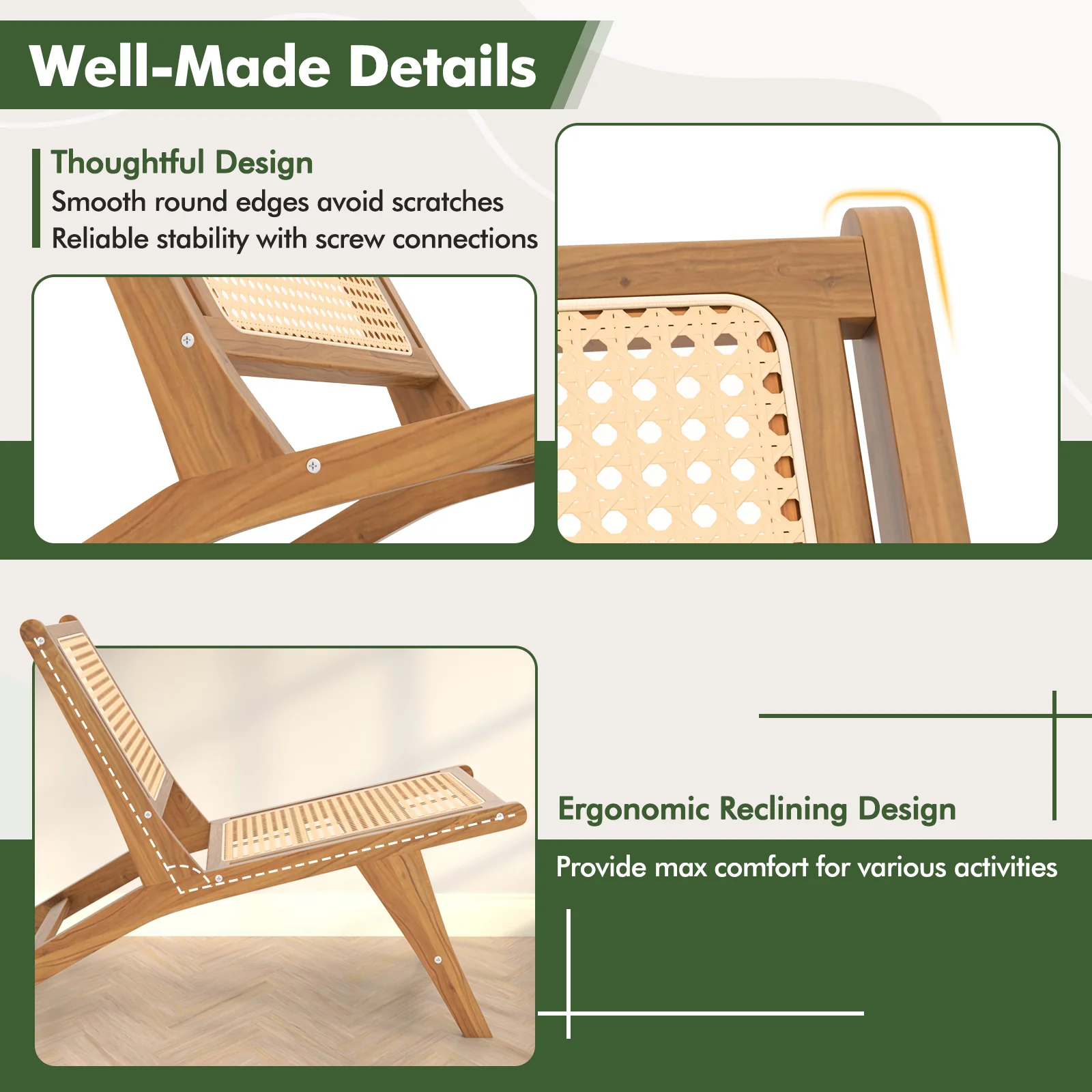 Teak Wooden Chair, Handwoven Rattan Seat, Natural - Image 9
