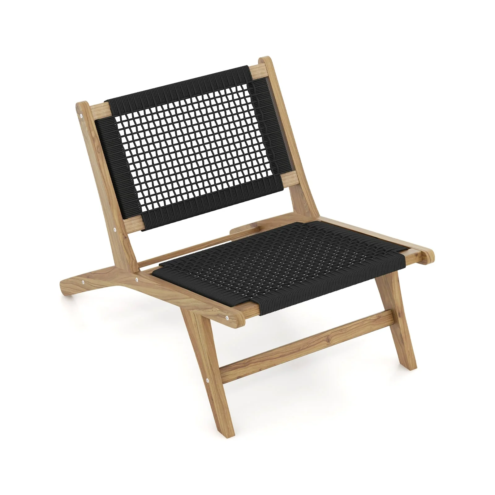 Teak Wooden Chair, Indoor Outdoor, Handwoven Cordage Seat, Natural, Black - Image 4