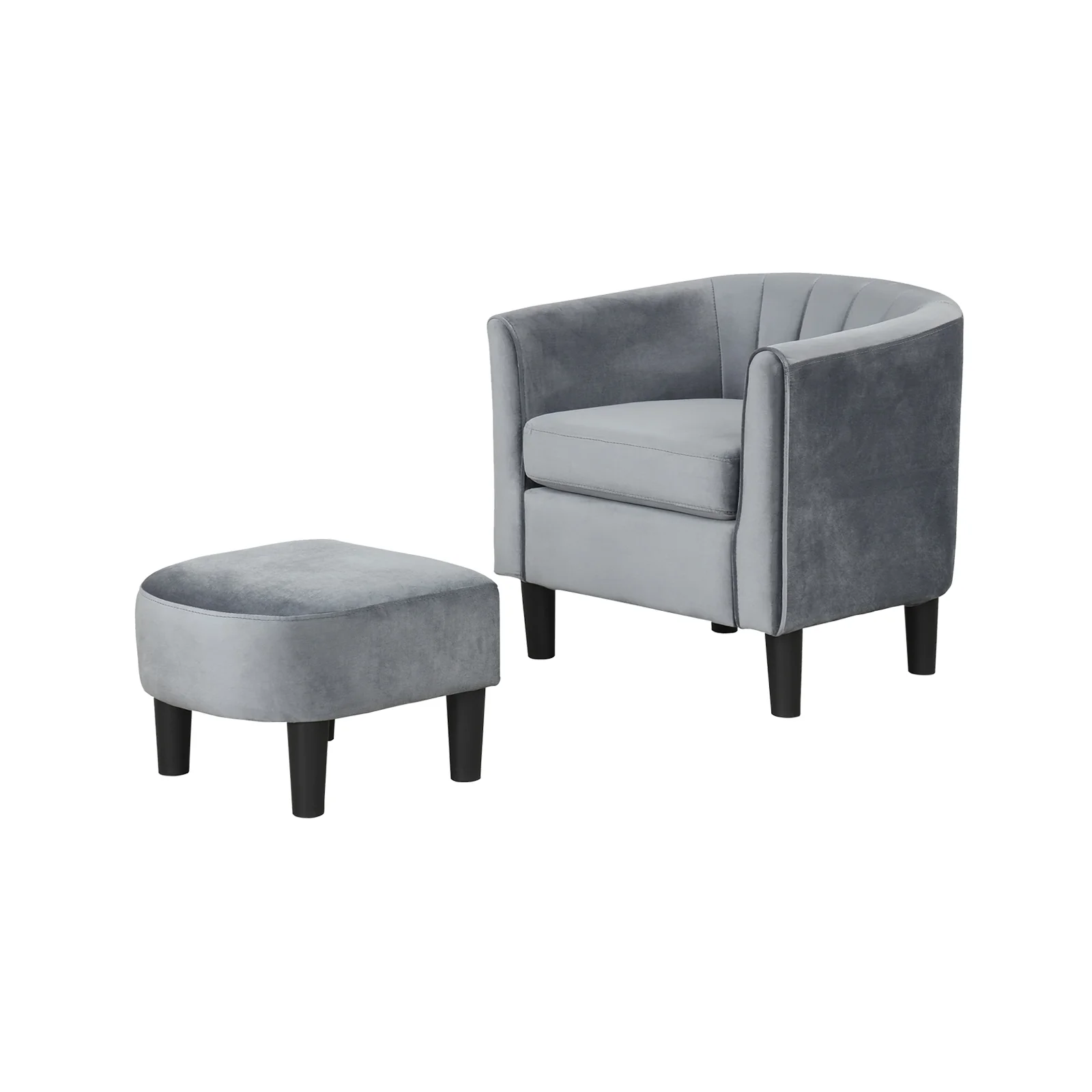 Teddy Velvet Club Barrel Chair With Ottoman, Gray