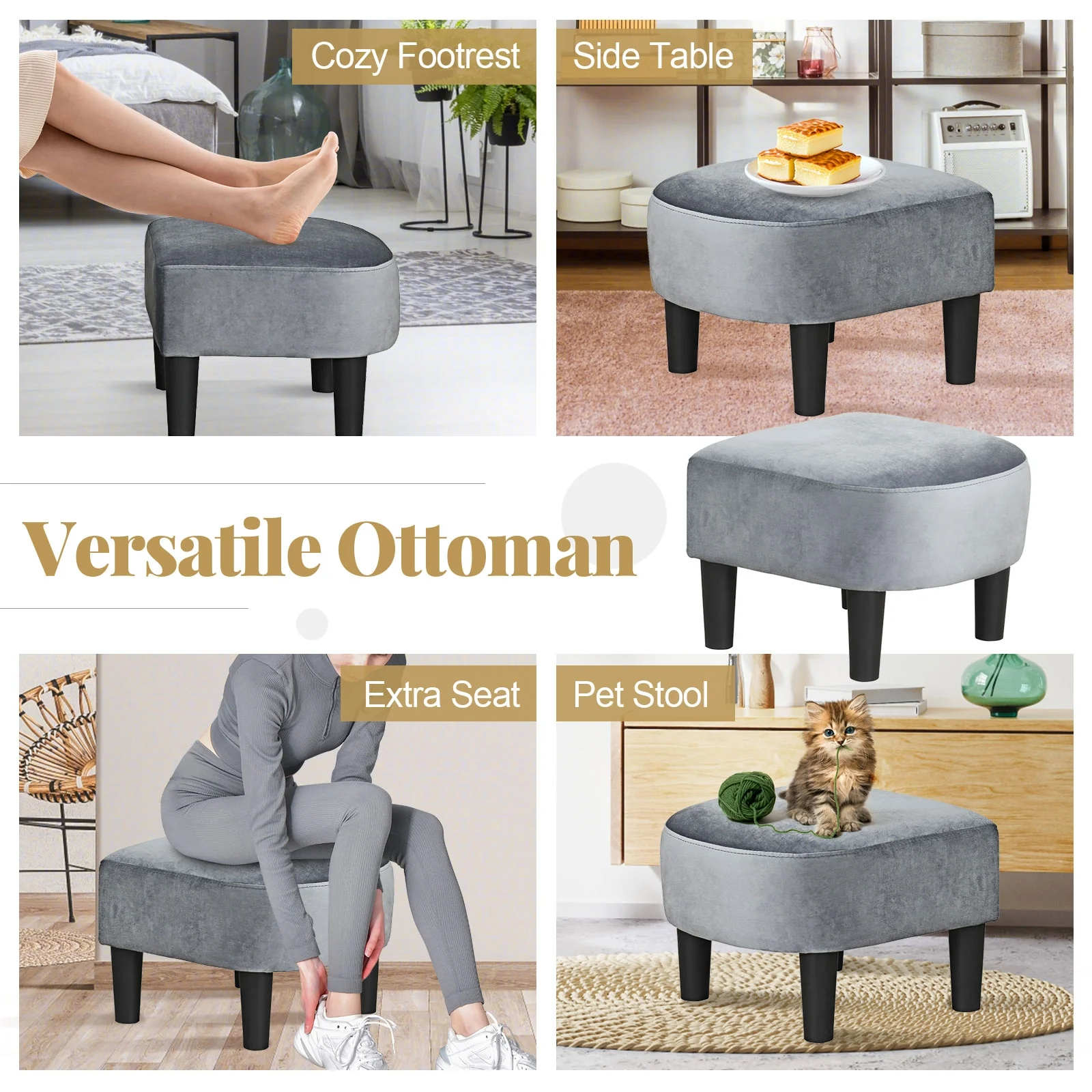 Teddy Velvet Club Barrel Chair With Ottoman, Gray - Image 9