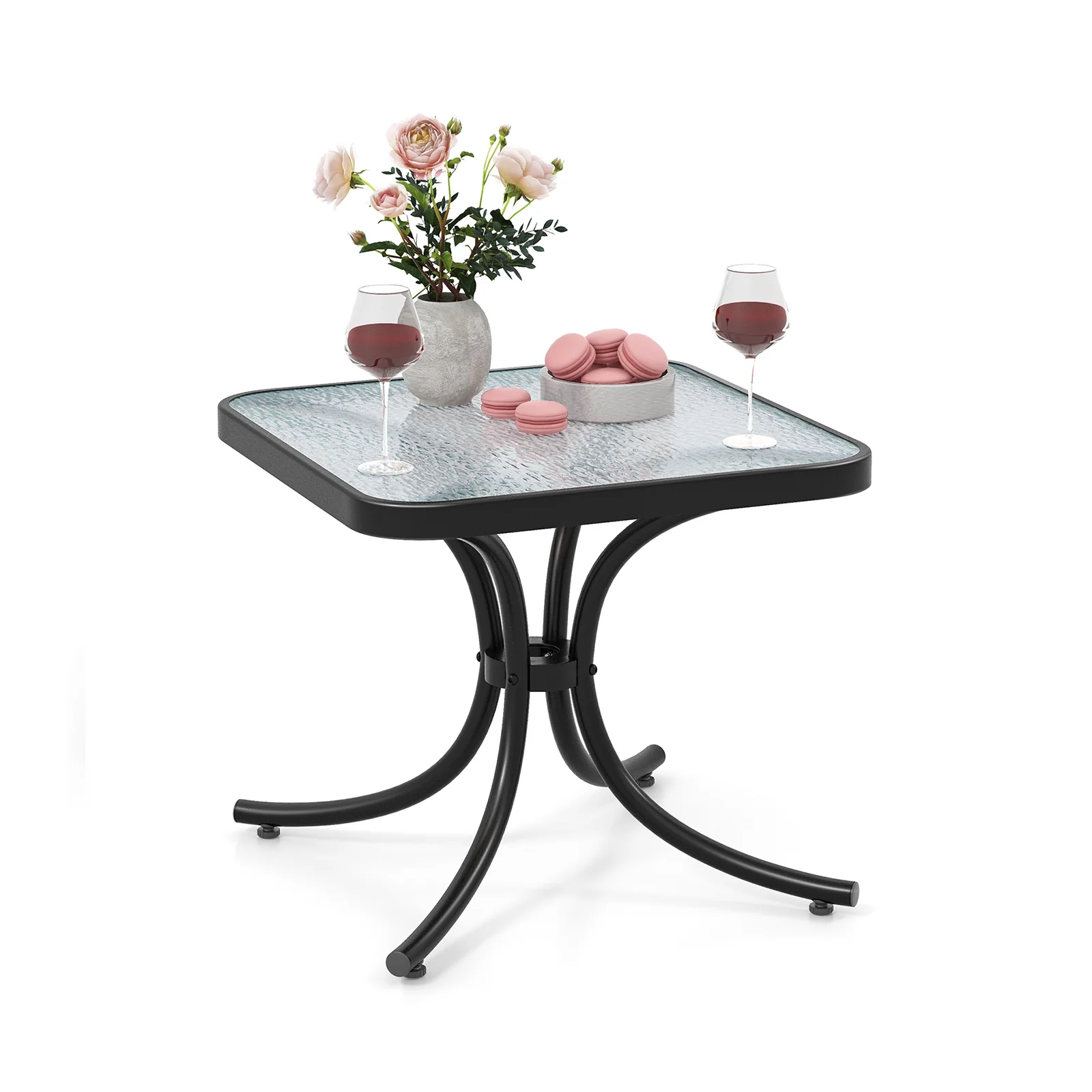 Tempered Glass Top Patio Table, Heavy-Duty Metal Frame, Black - Image 4