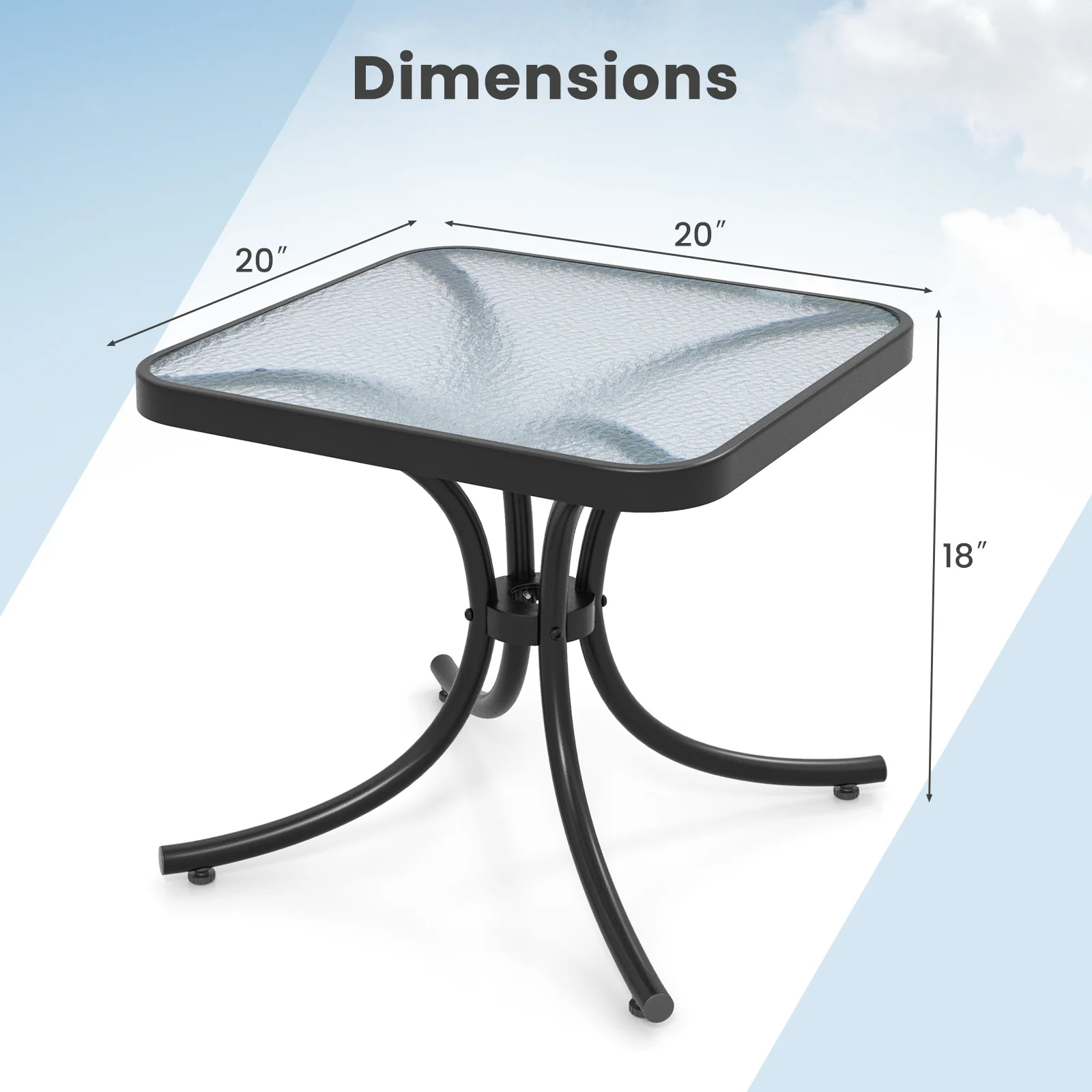Tempered Glass Top Patio Table, Heavy-Duty Metal Frame, Black - Image 6