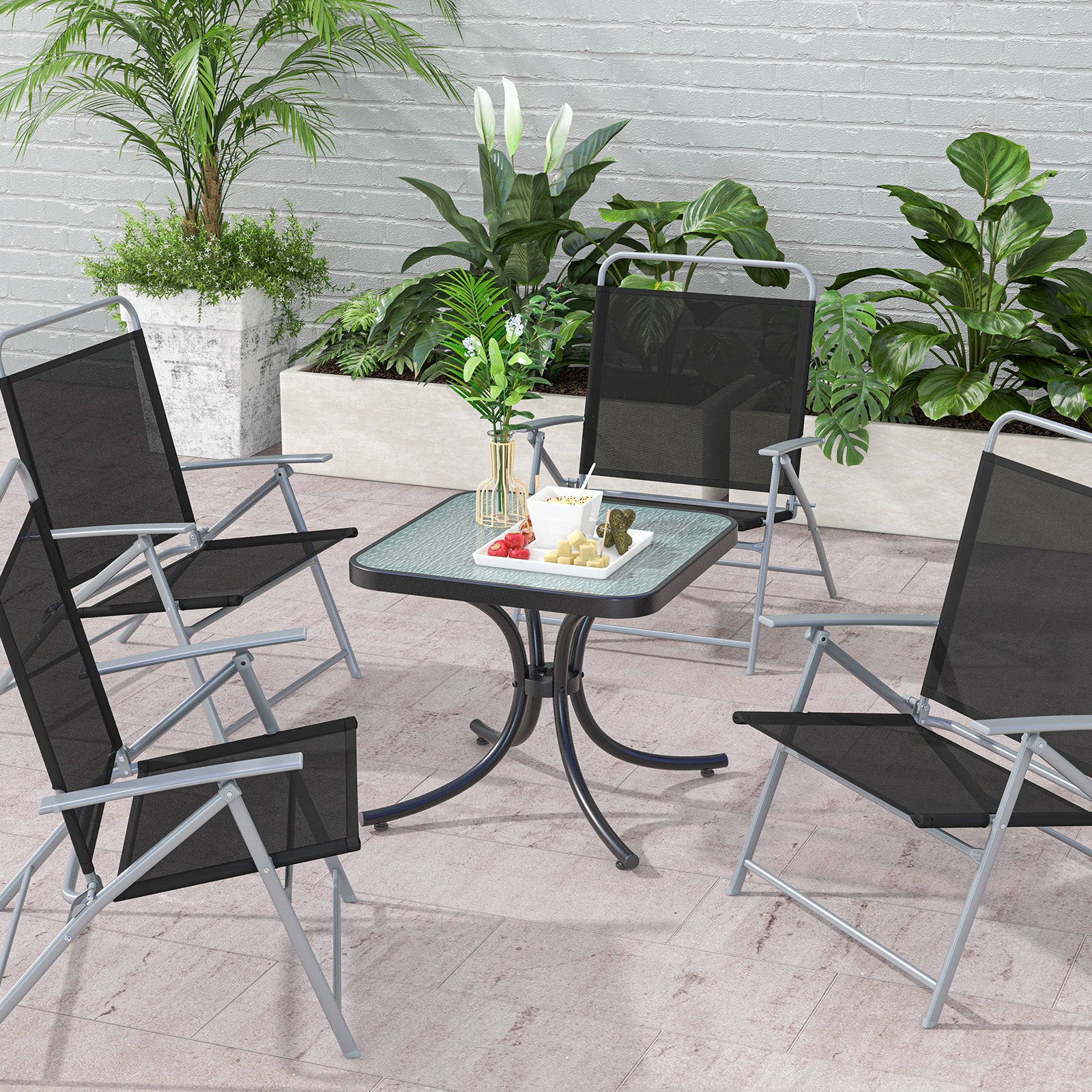 Tempered Glass Top Patio Table, Heavy-Duty Metal Frame, Black - Image 8