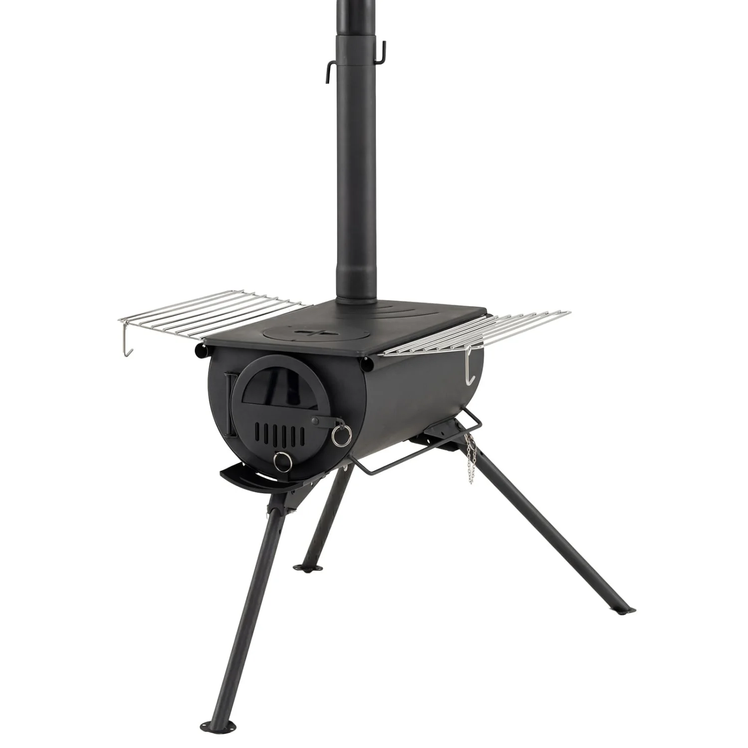 Tent Stove With Chimney Pipes, Foldable Legs, Black