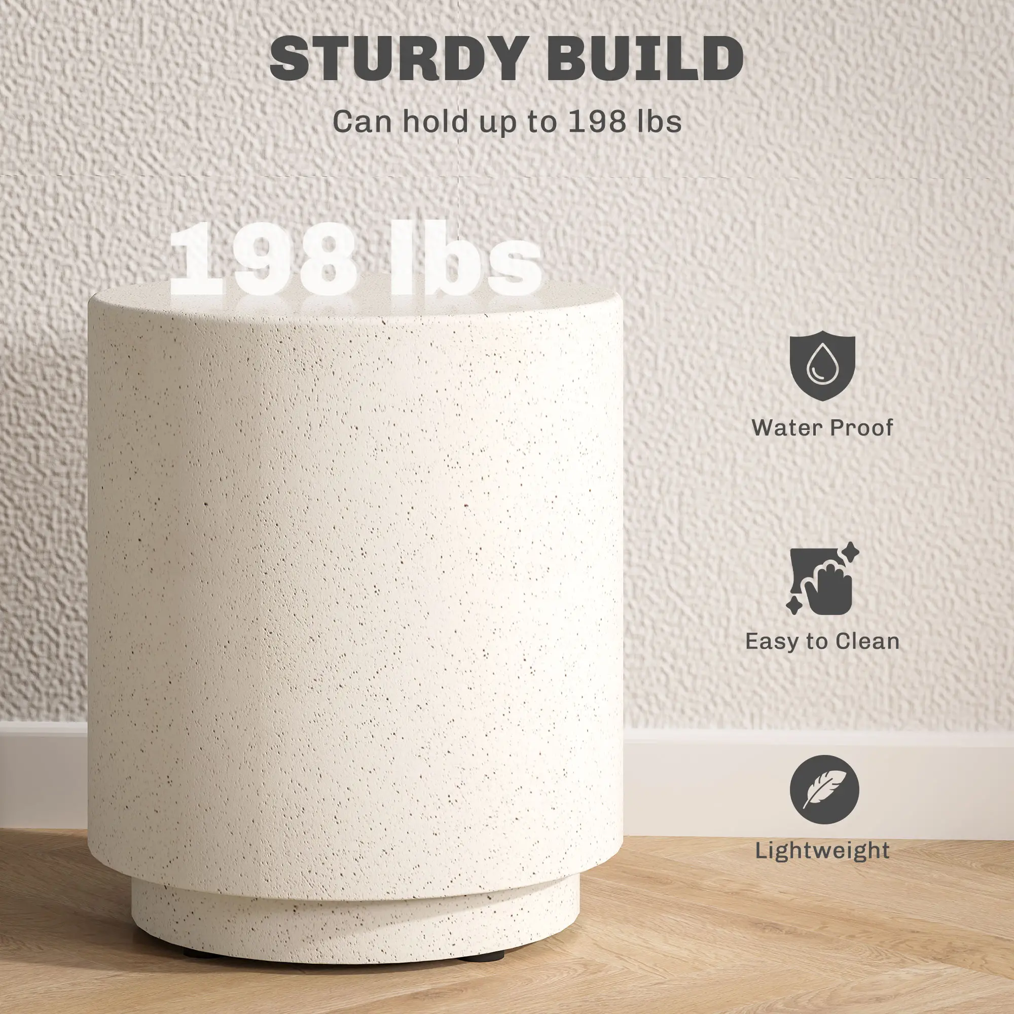 Terrazzo Finish Side Table, 17" Round, White, Cream - Image 5