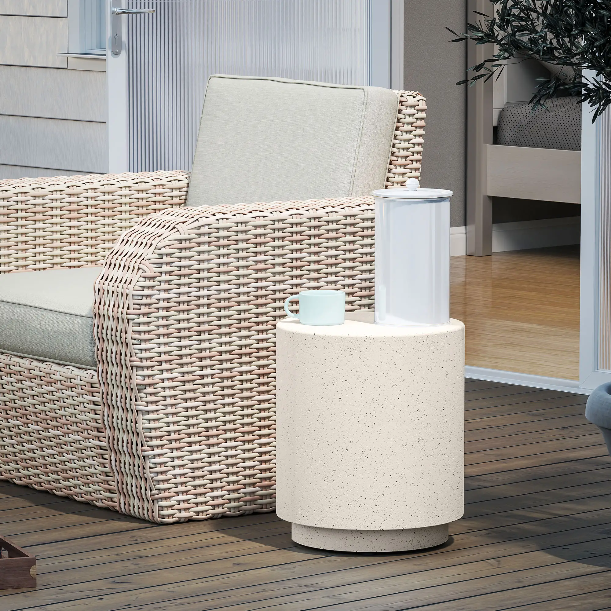 Terrazzo Finish Side Table, 17" Round, White, Cream - Image 9