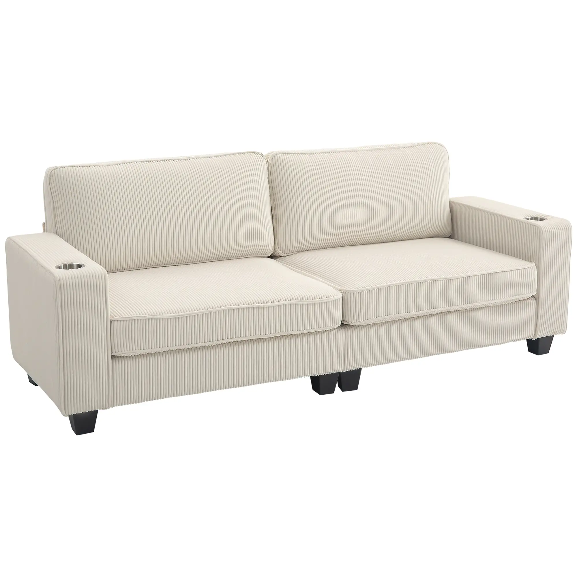 Three Seater Sofa, Fabric Couch with Spring Cushion, Cream White - Image 11