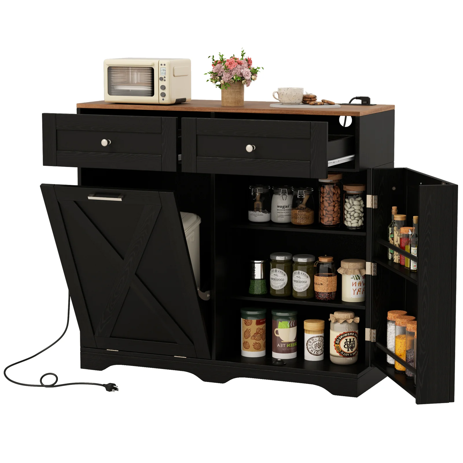 Tilt Out Trash Can Cabinet, Black - Image 4