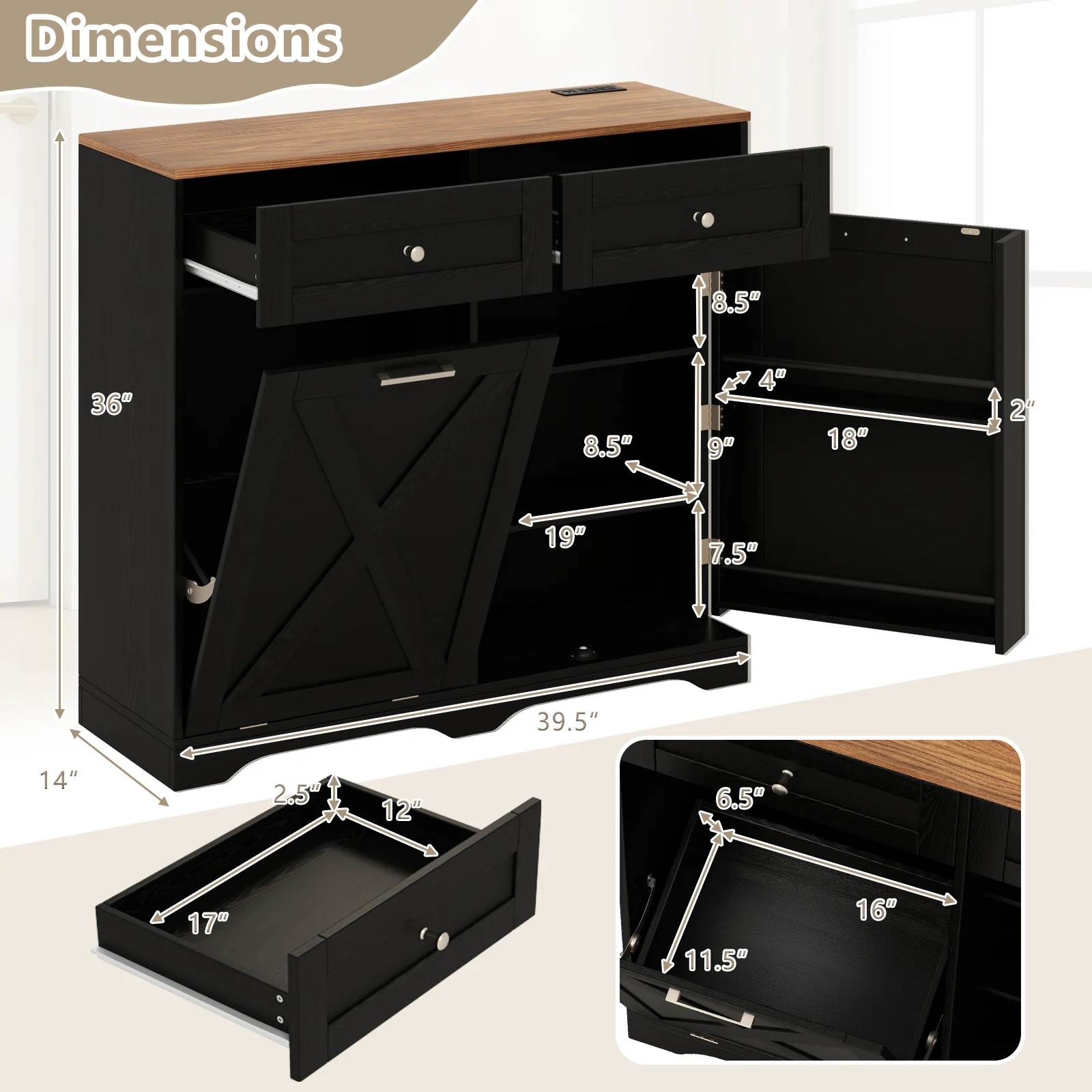 Tilt Out Trash Can Cabinet, Black - Image 6
