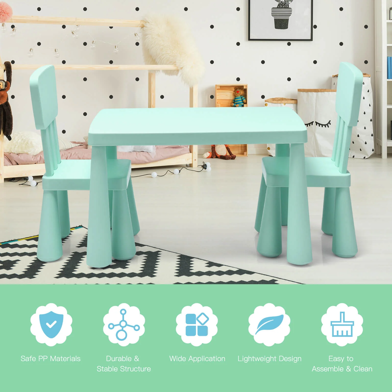 Toddler Activity Play Table And Chair Set, 3 Pieces, Green - Image 4