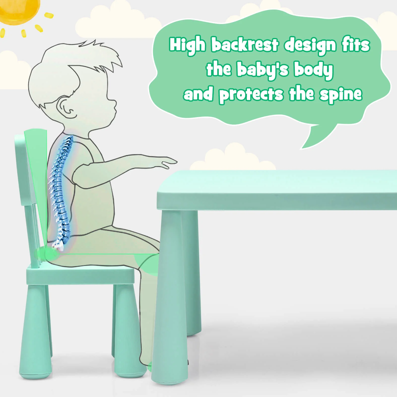 Toddler Activity Play Table And Chair Set, 3 Pieces, Green - Image 6
