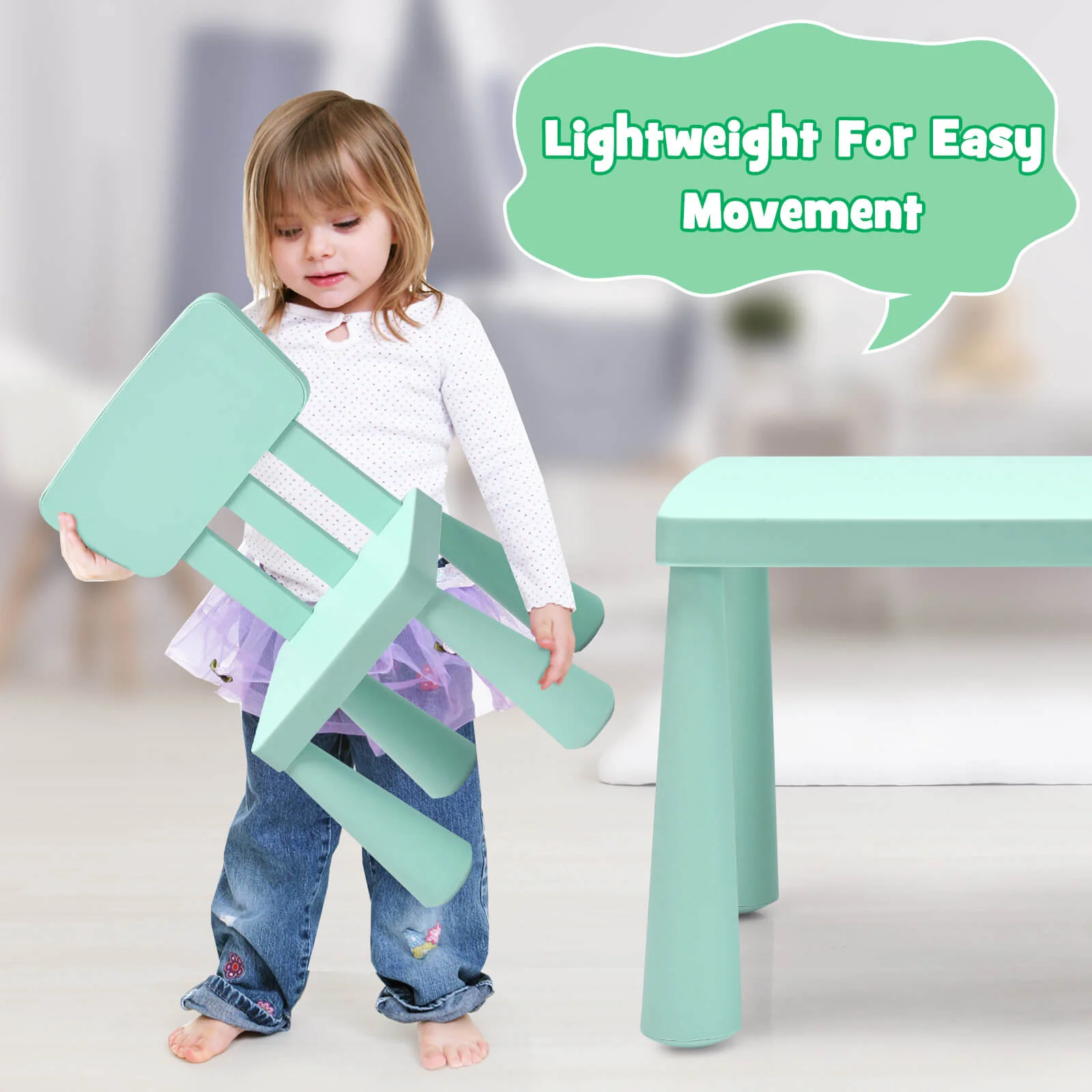 Toddler Activity Play Table And Chair Set, 3 Pieces, Green - Image 8