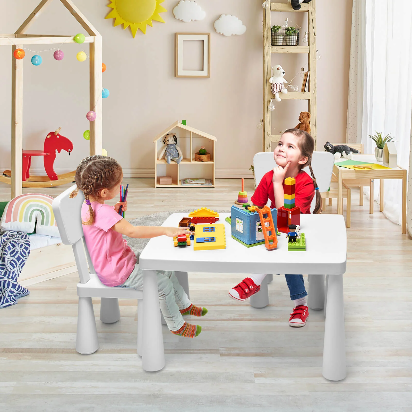Toddler Activity Play Table And Chair Set, 3 Pieces, White - Image 2
