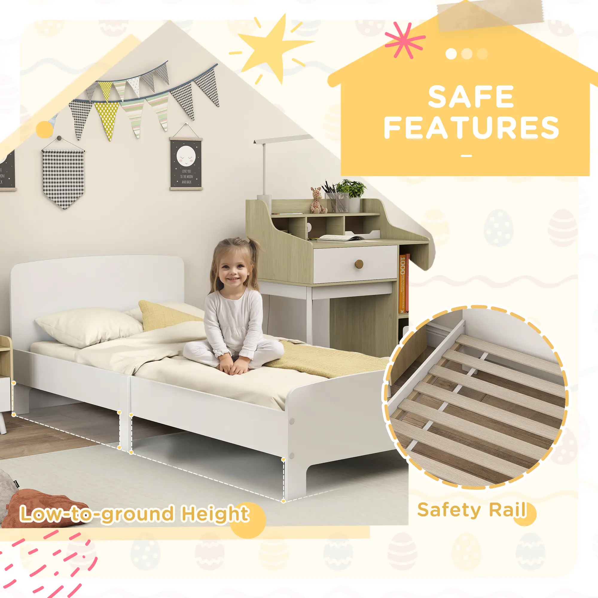 Toddler Bed Frame, 3-12 Years, White - Image 4