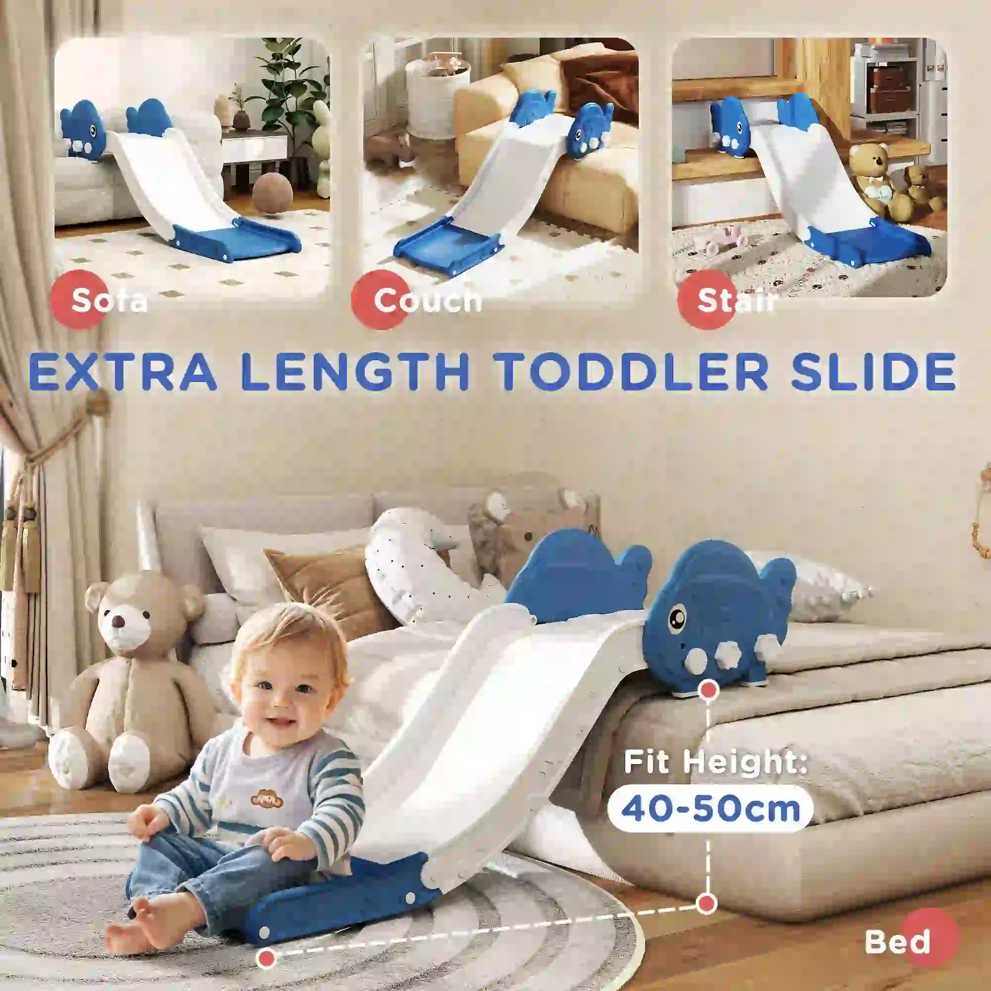 Toddler Couch Slide, Easy Assemble, Storage, 18-48 Months, Blue - Image 4