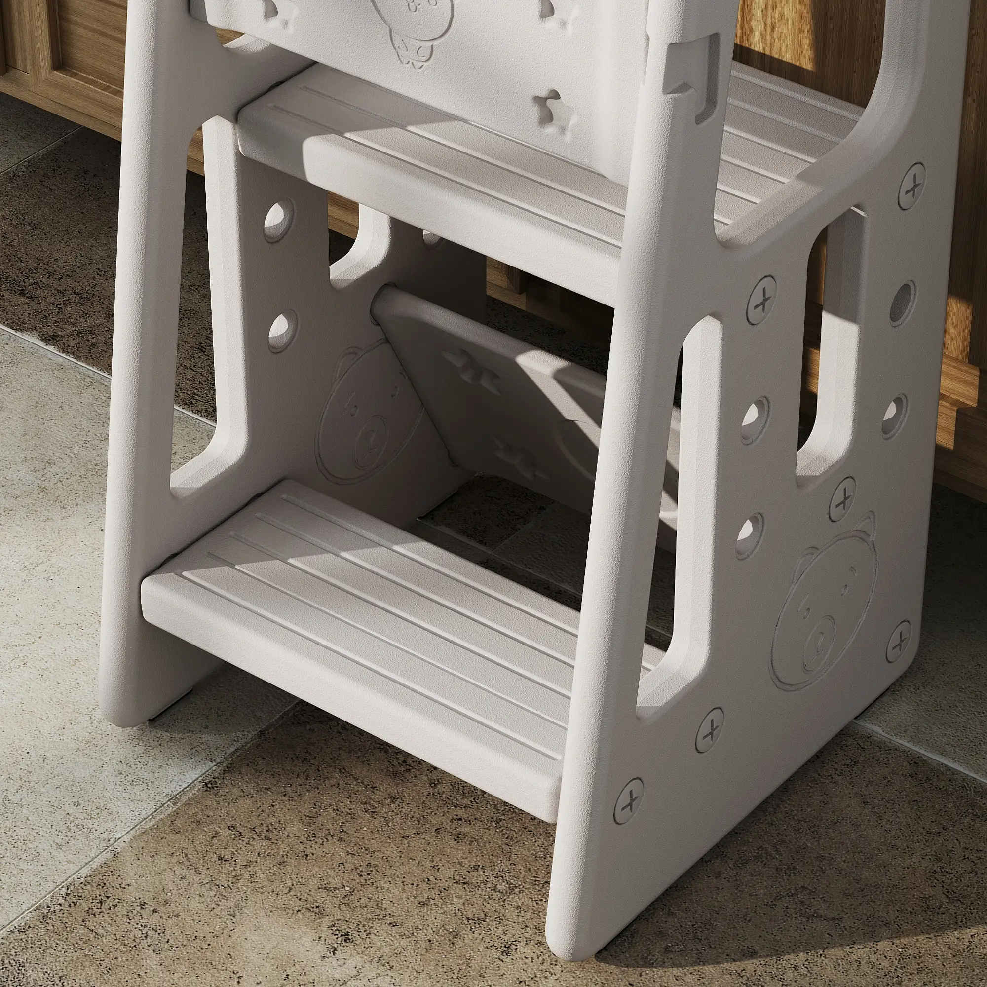 Toddler Kitchen Helper Stool, Adjustable Height, Safety Rail, Grey - Image 9