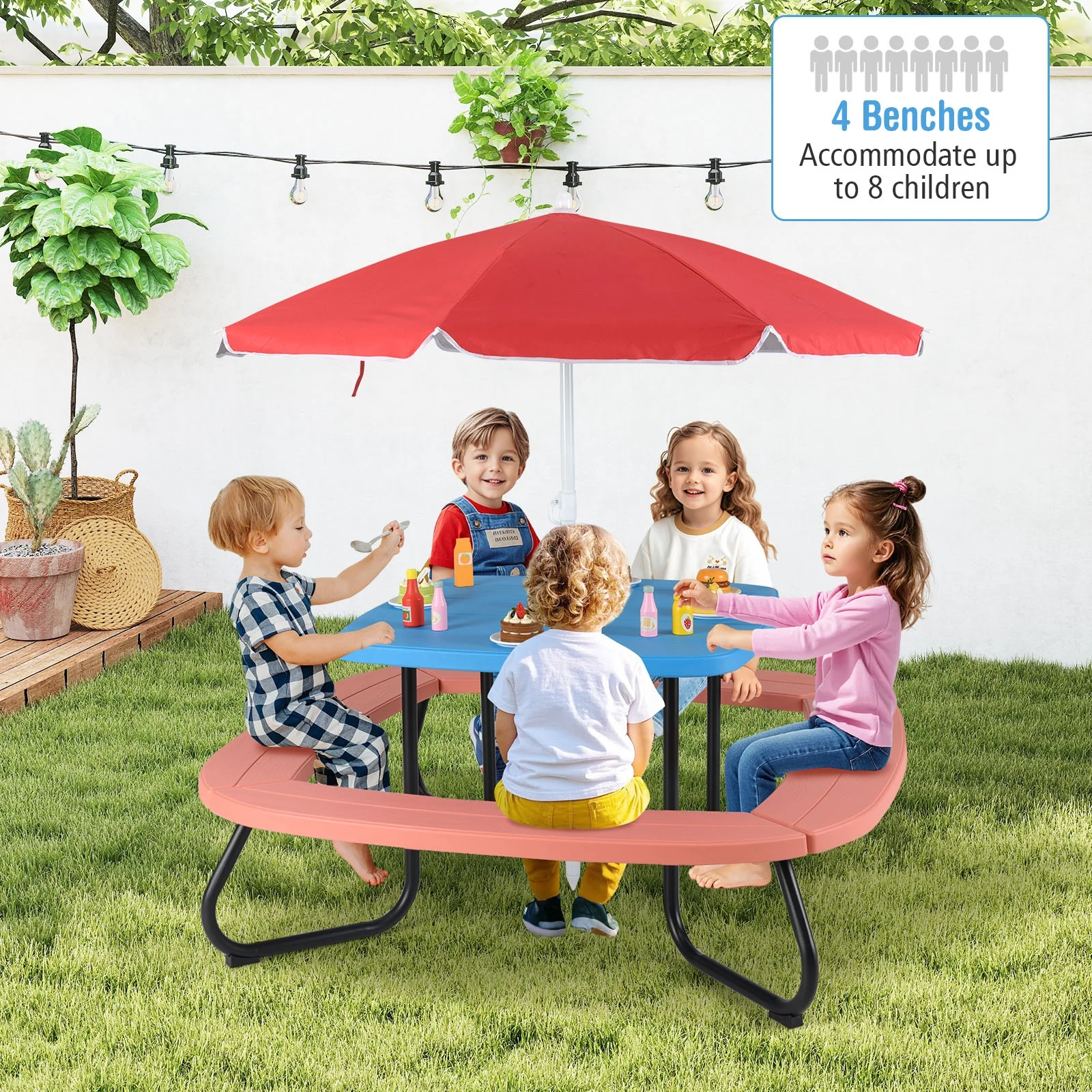 Toddler Outdoor Activity Table with Adjustable and Collapsible Umbrella, Blue - Image 3